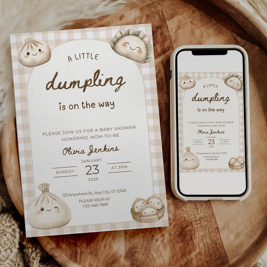 Dumpling Baby Shower Invitation Little Dumpling on the way Invite Dim Sum Baby Shower Gender Neutral Editable template Gender Reveal Party