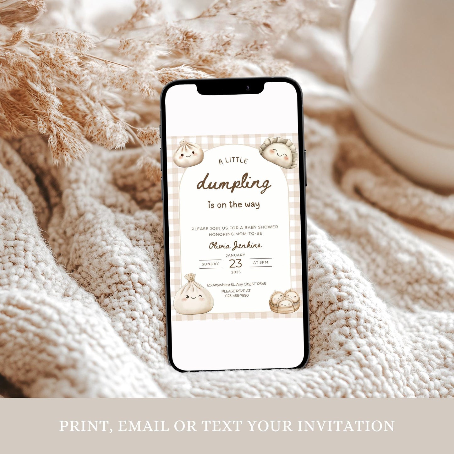 Dumpling Baby Shower Invitation Little Dumpling on the way Invite Dim Sum Baby Shower Gender Neutral Editable template Gender Reveal Party