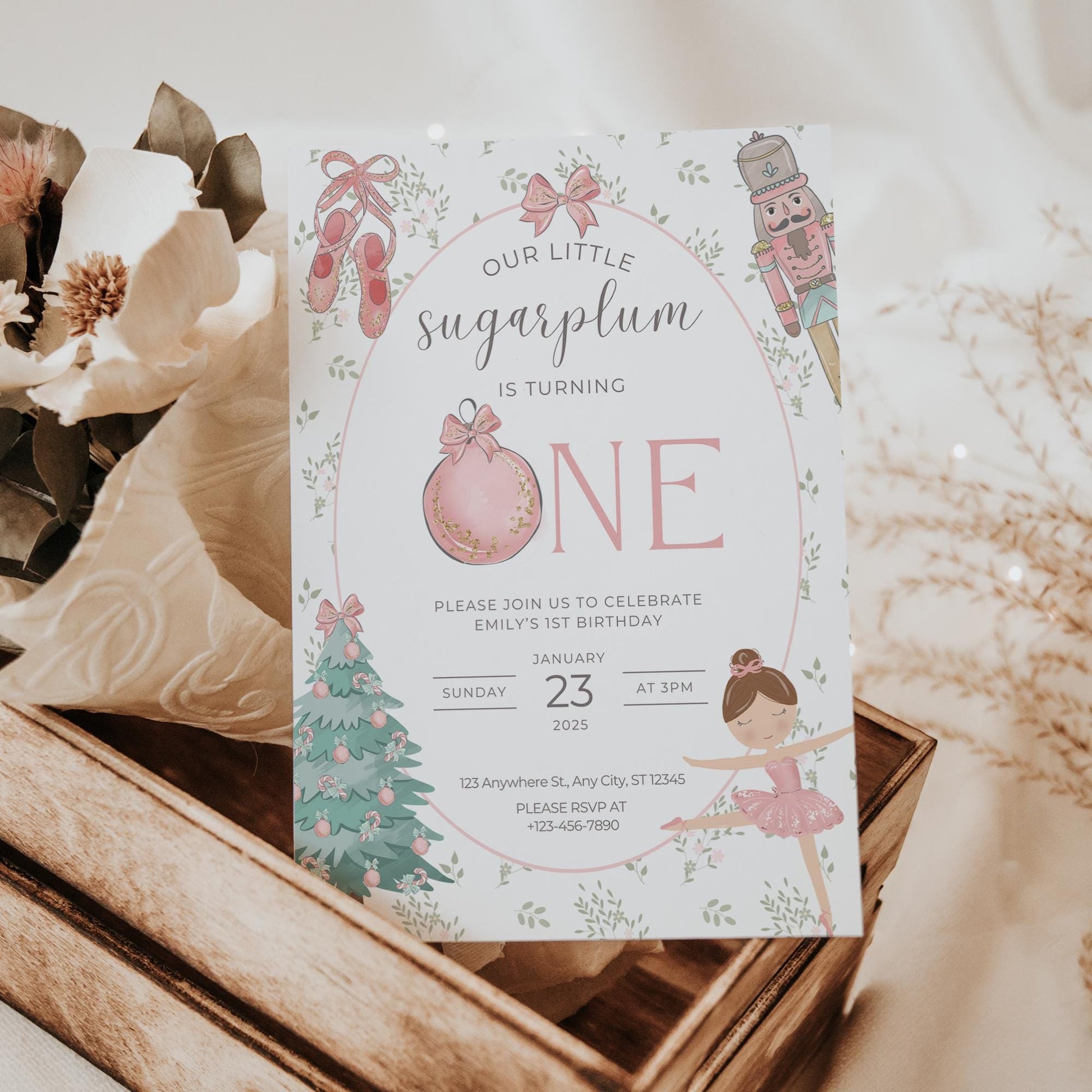 Nutcracker Ballet Birthday Invitation Sugarplum Fairy First Birthday Invite for Winter ONEderland Birthday Party Nutcracker Invitation