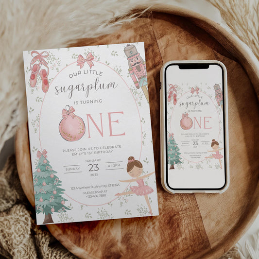 Nutcracker Ballet Birthday Invitation Sugarplum Fairy First Birthday Invite for Winter ONEderland Birthday Party Nutcracker Invitation