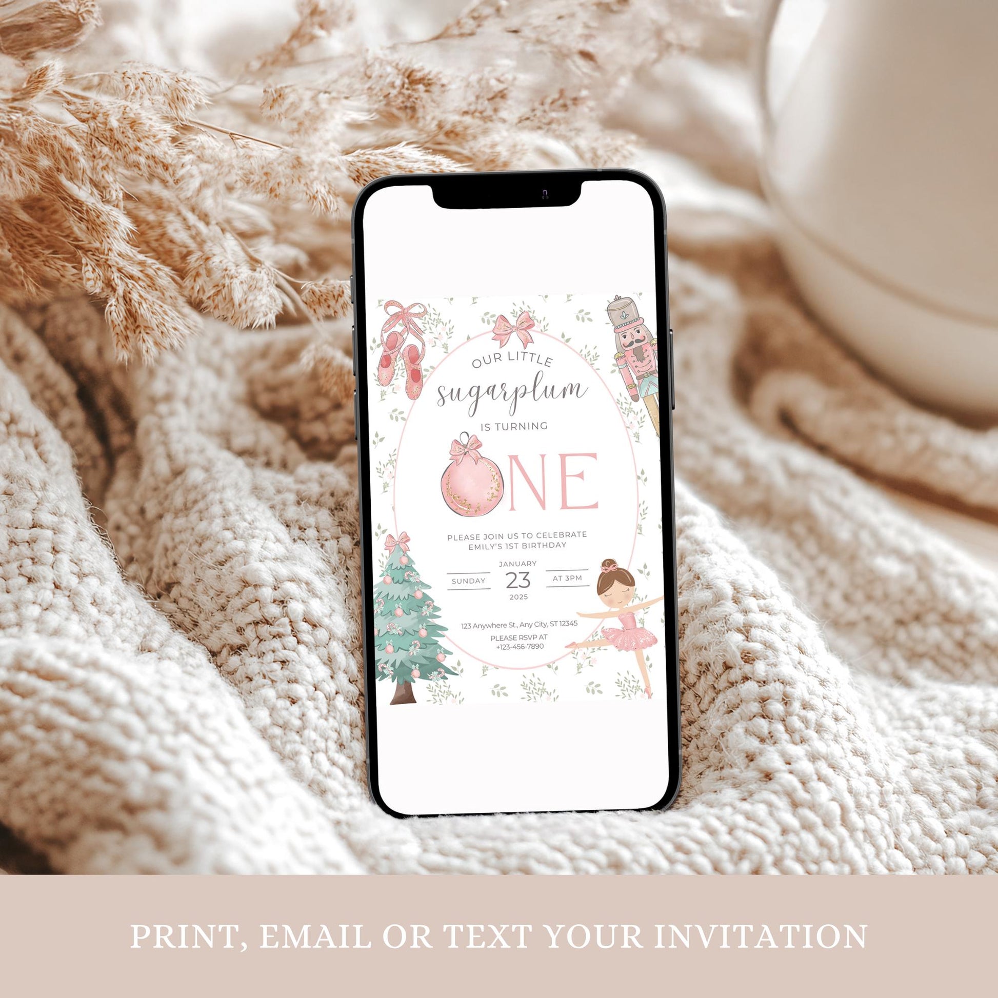 Nutcracker Ballet Birthday Invitation Sugarplum Fairy First Birthday Invite for Winter ONEderland Birthday Party Nutcracker Invitation