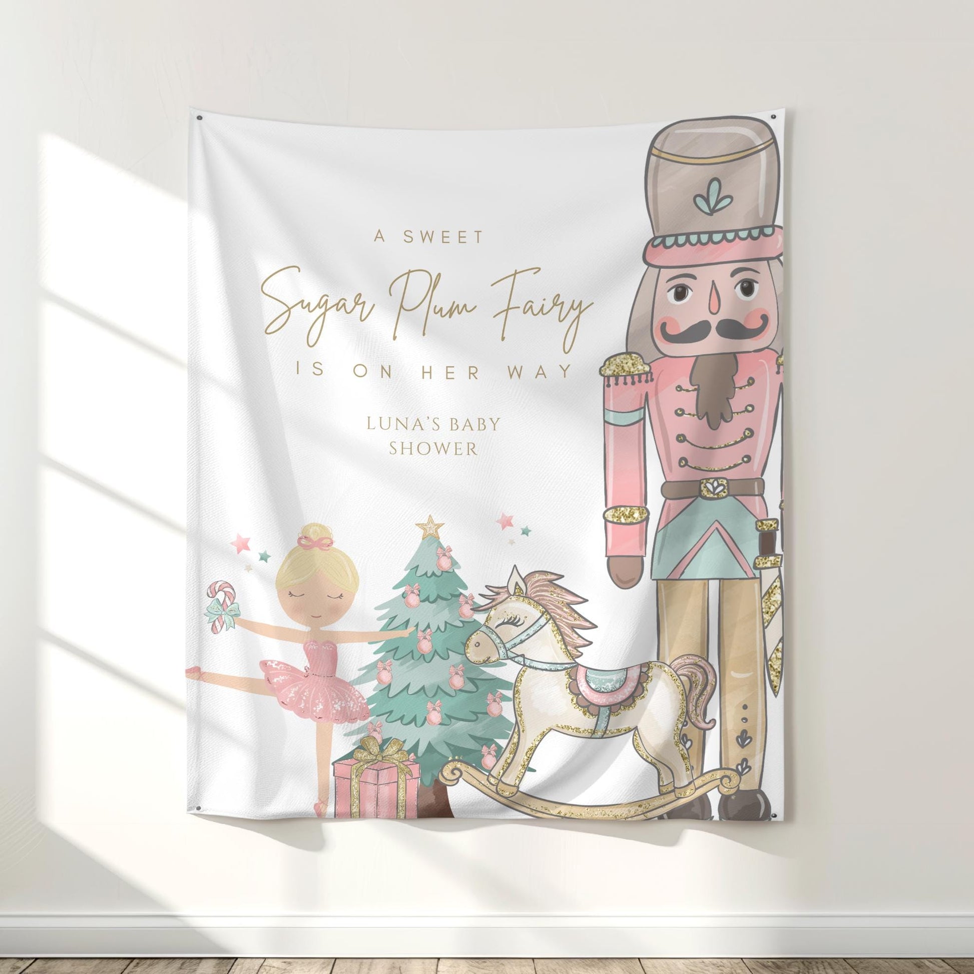 Nutcracker Ballet Baby Shower Banner Sugarplum Fairy Baby Shower Personalized Welcome Sign Winter Wonderland Girl Baby Shower Photo Backdrop