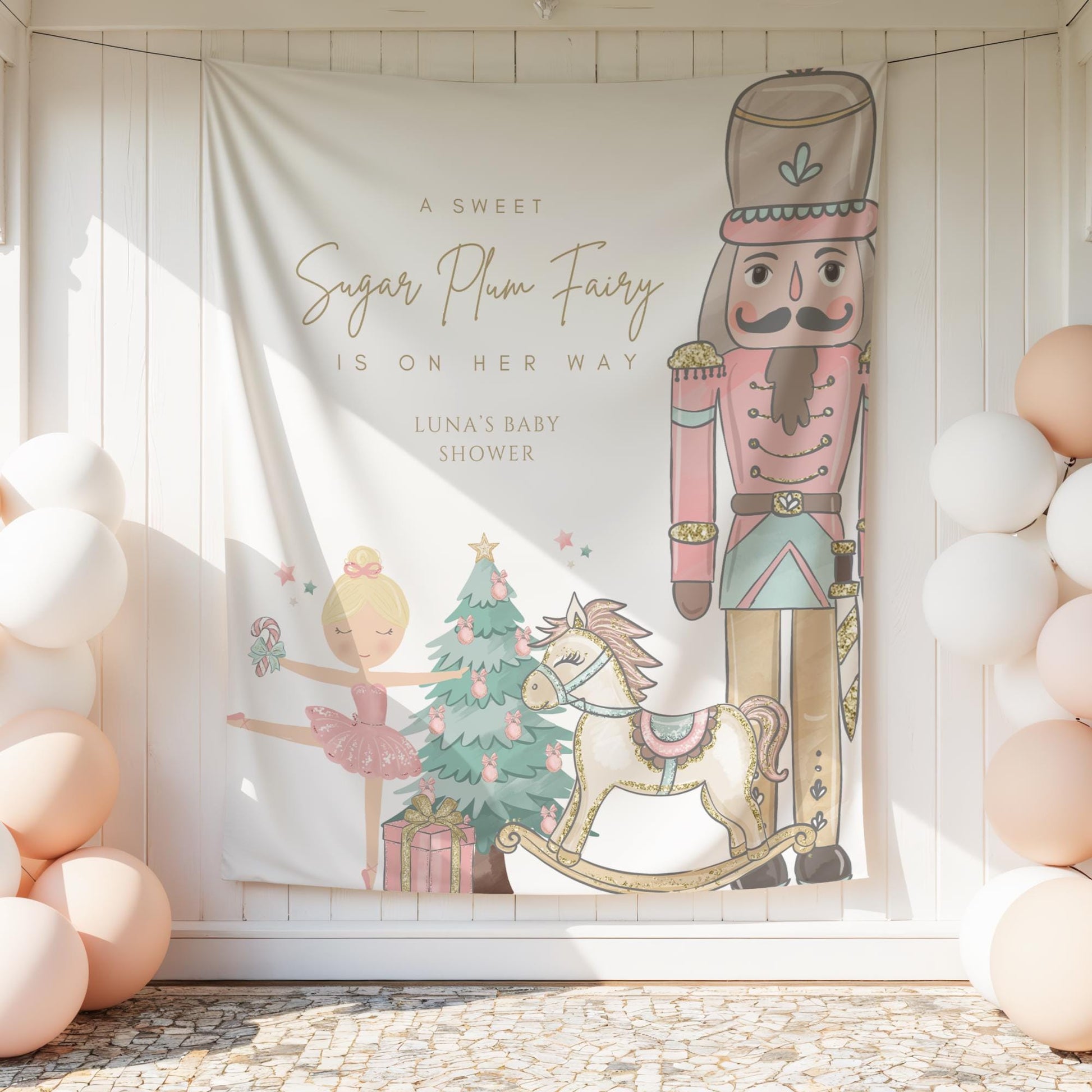 Nutcracker Ballet Baby Shower Banner Sugarplum Fairy Baby Shower Personalized Welcome Sign Winter Wonderland Girl Baby Shower Photo Backdrop