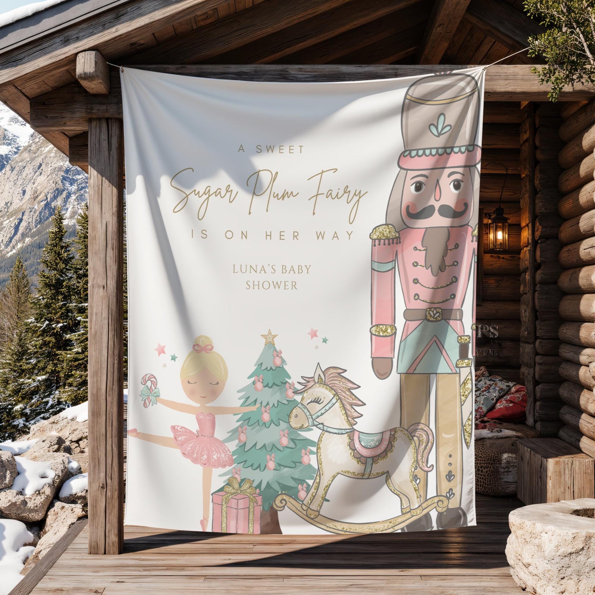 Nutcracker Ballet Baby Shower Banner Sugarplum Fairy Baby Shower Personalized Welcome Sign Winter Wonderland Girl Baby Shower Photo Backdrop