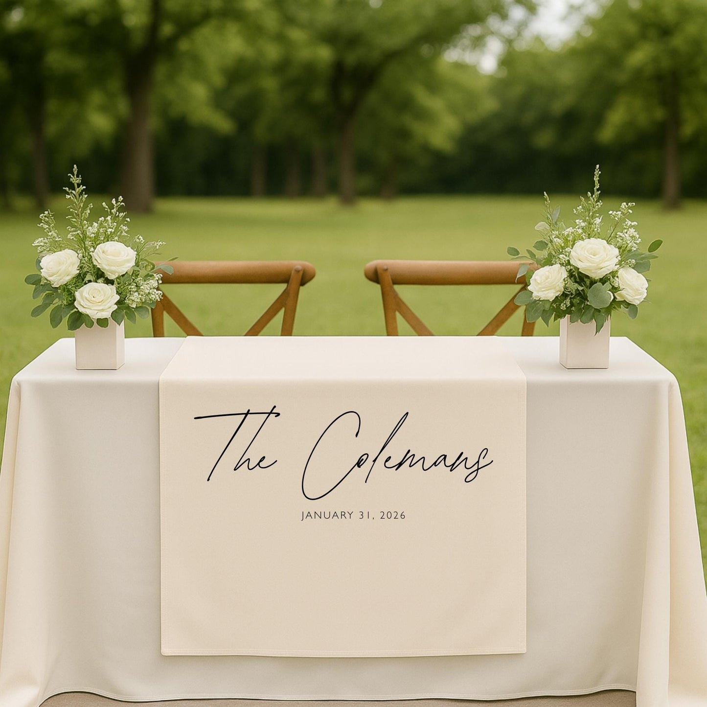 Wedding Table Runner Personalized Last Name Sign Custom Linen Wedding Banner Sweetheart Table Decor Wedding Reception Gift