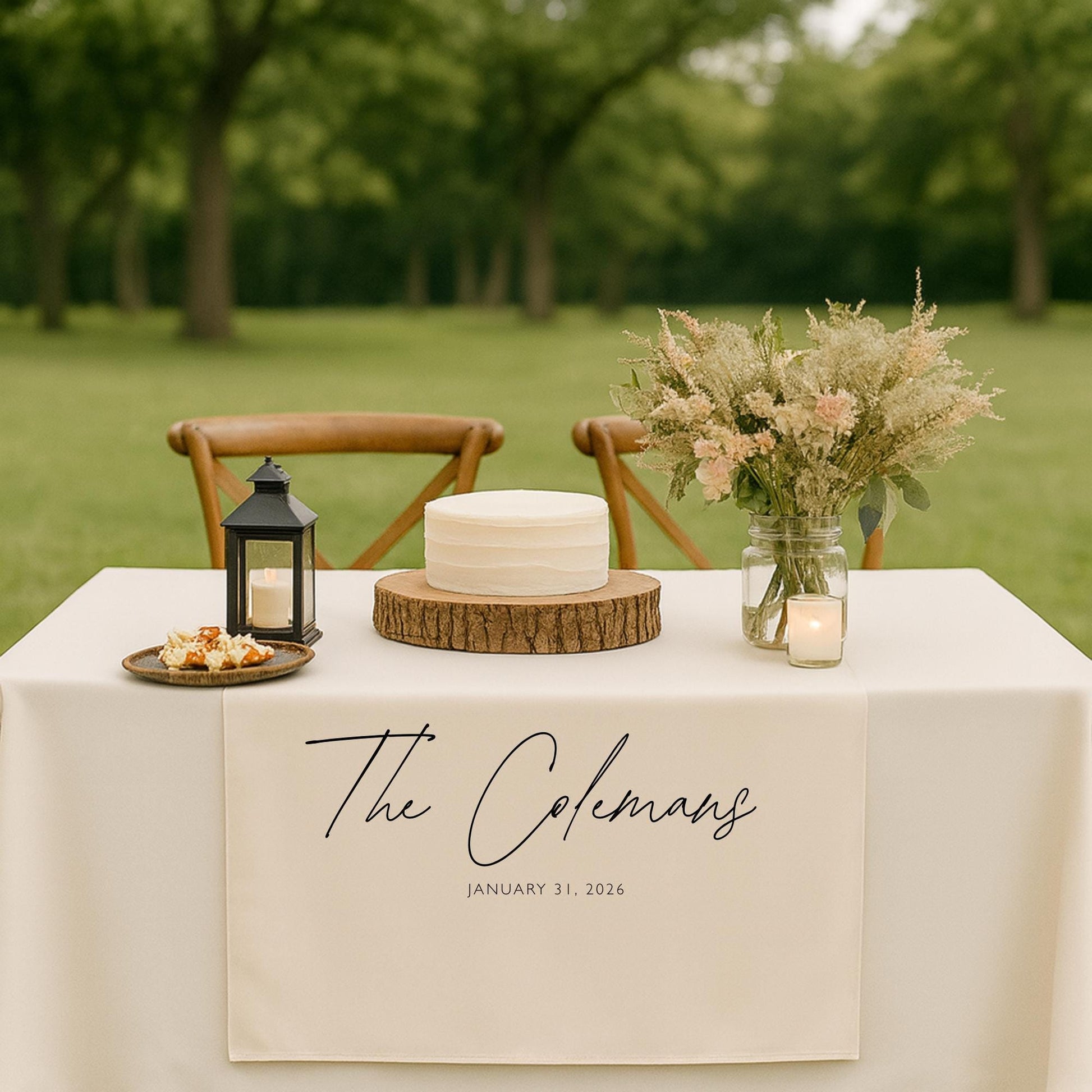 Wedding Table Runner Personalized Last Name Sign Custom Linen Wedding Banner Sweetheart Table Decor Wedding Reception Gift