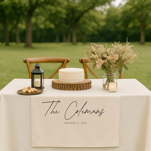 Wedding Table Runner Personalized Last Name Sign Custom Linen Wedding Banner Sweetheart Table Decor Wedding Reception Gift