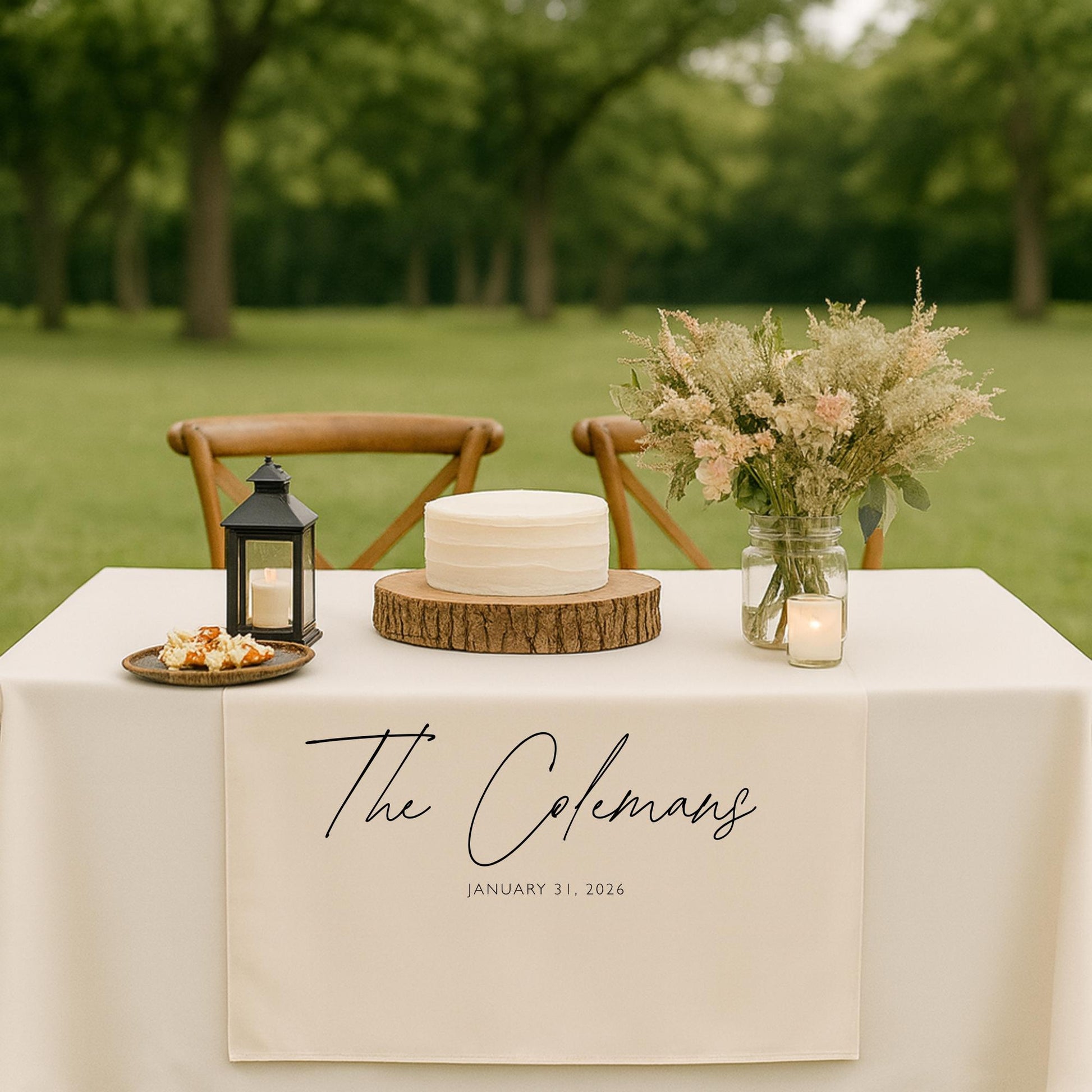 Wedding Table Runner Personalized Last Name Sign Custom Linen Wedding Banner Sweetheart Table Decor Wedding Reception Gift