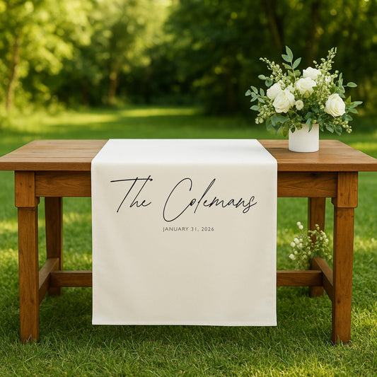 Wedding Table Runner Personalized Last Name Sign Custom Linen Wedding Banner Sweetheart Table Decor Wedding Reception Gift