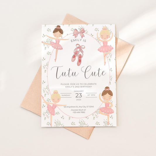 Tutu Cute Birthday Invitation Girl 2nd Birthday Invitation Ballerina Birthday Invite Tutu Cute Bday Invite Tutu Birthday Invite Ballerina