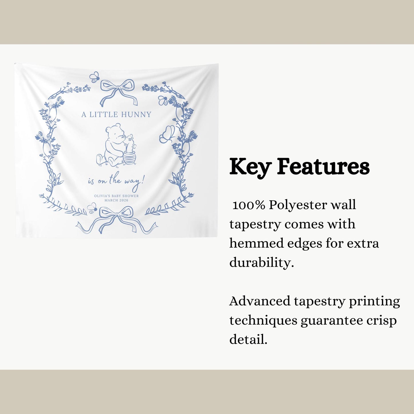 A Little Hunny is on the way Baby Shower Custom Tapestry Classic Bear Baby shower Banner Honey is on the way Banner Baby Shower Welcome Sign