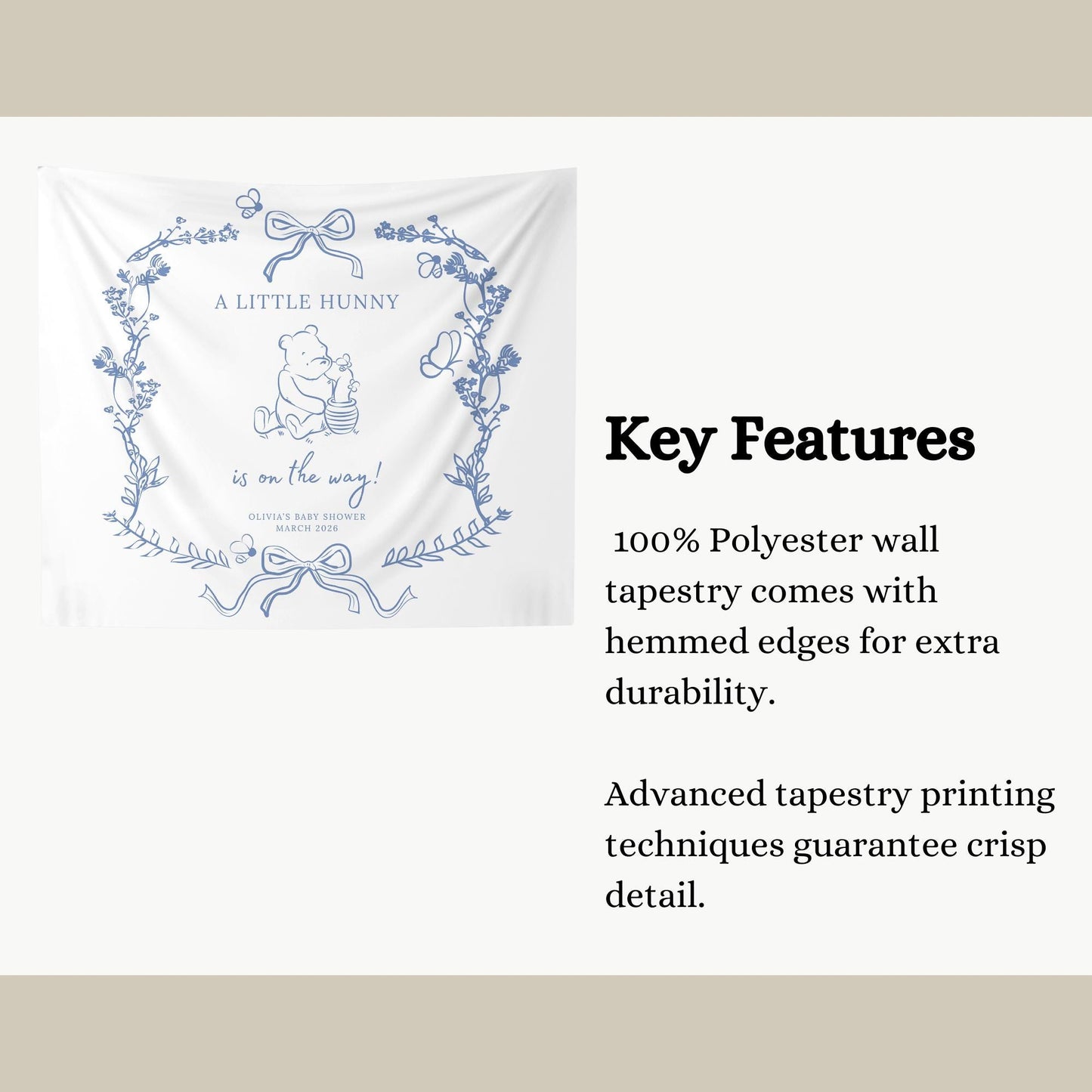 A Little Hunny is on the way Baby Shower Custom Tapestry Classic Bear Baby shower Banner Honey is on the way Banner Baby Shower Welcome Sign