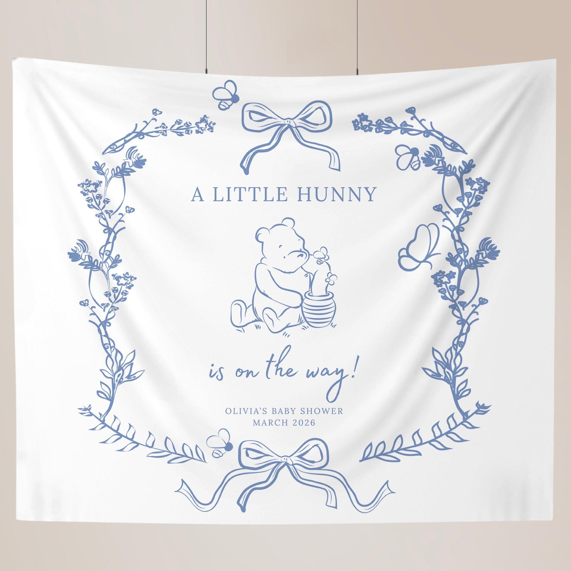 A Little Hunny is on the way Baby Shower Custom Tapestry Classic Bear Baby shower Banner Honey is on the way Banner Baby Shower Welcome Sign