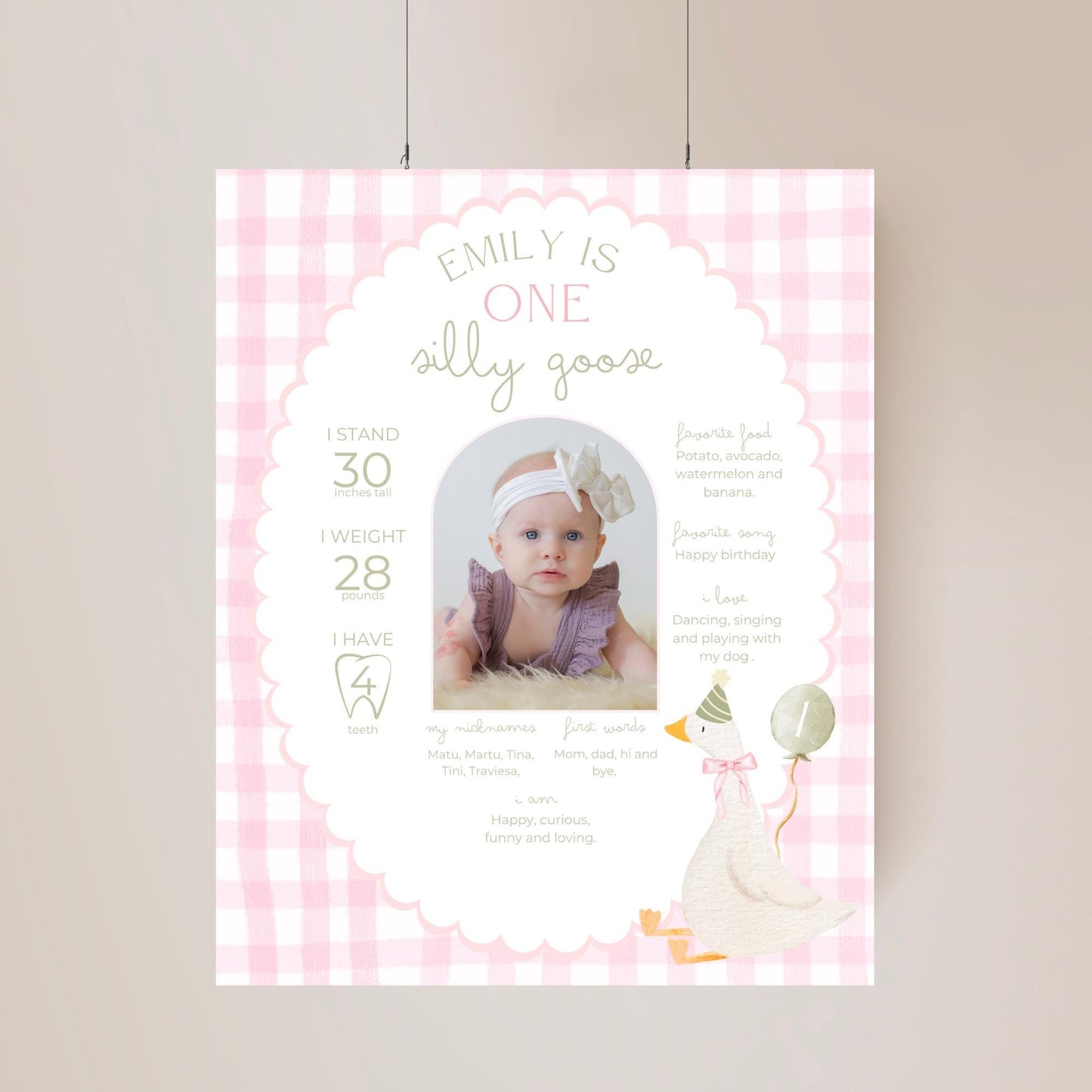 One Silly Goose Birthday Milestone Sign Editable Silly Goose Party Stats Sign 1st Birthday Photo Banner Milestone photo sign