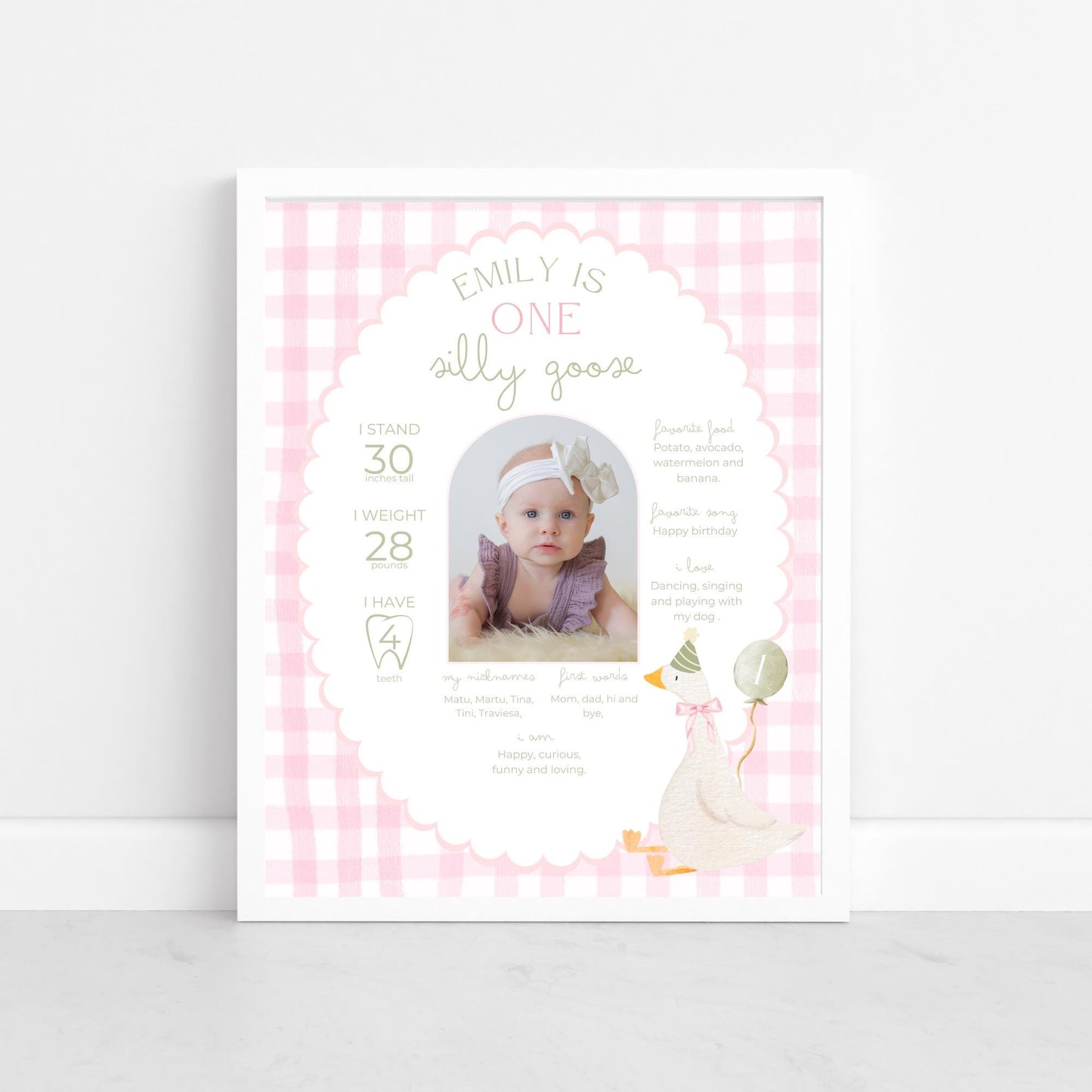 One Silly Goose Birthday Milestone Sign Editable Silly Goose Party Stats Sign 1st Birthday Photo Banner Milestone photo sign