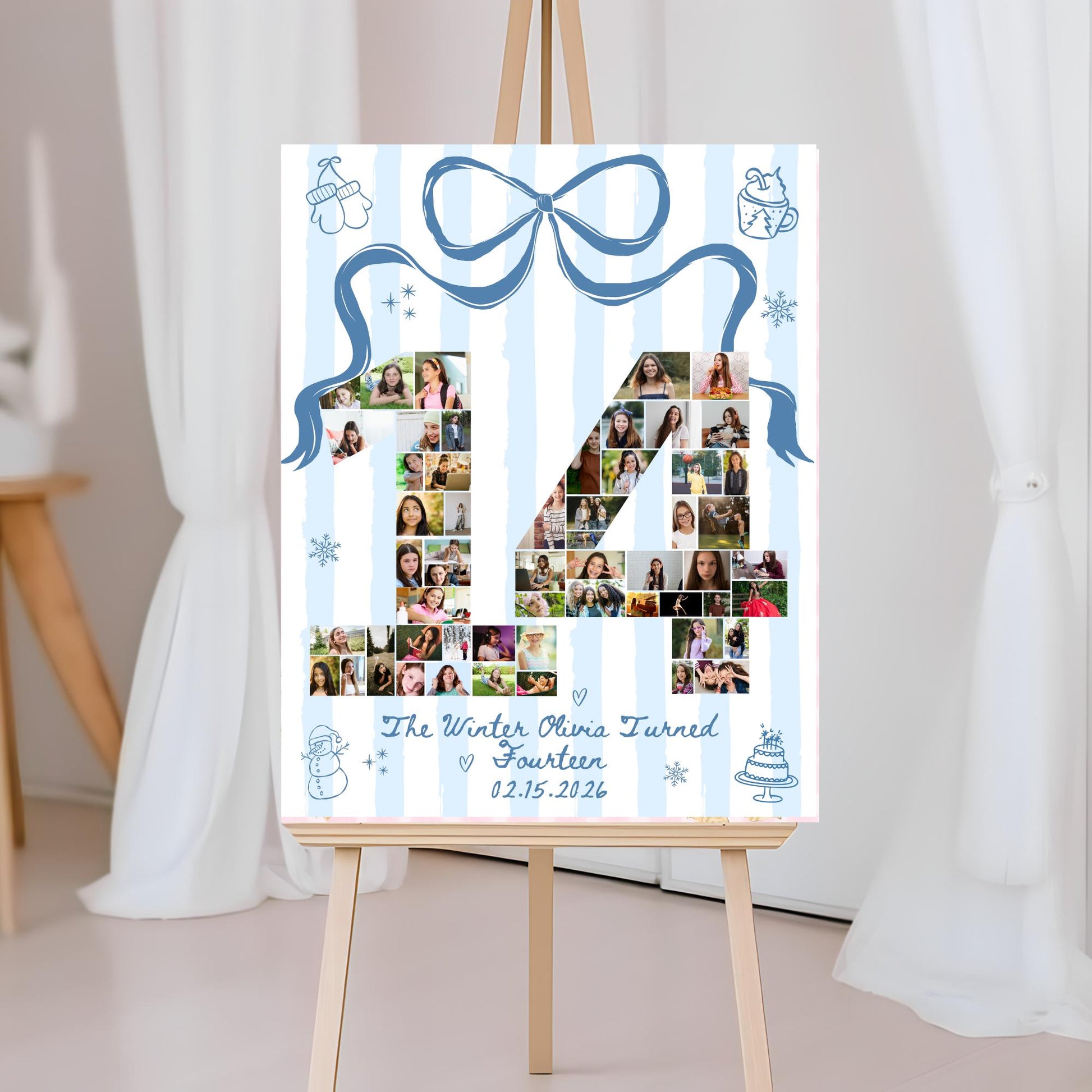 The Winter I turned 14 Birthday Welcome Sign Custom Party Photo Collage Christmas Birthday Template Teen Girl Party Supplies Fourteen