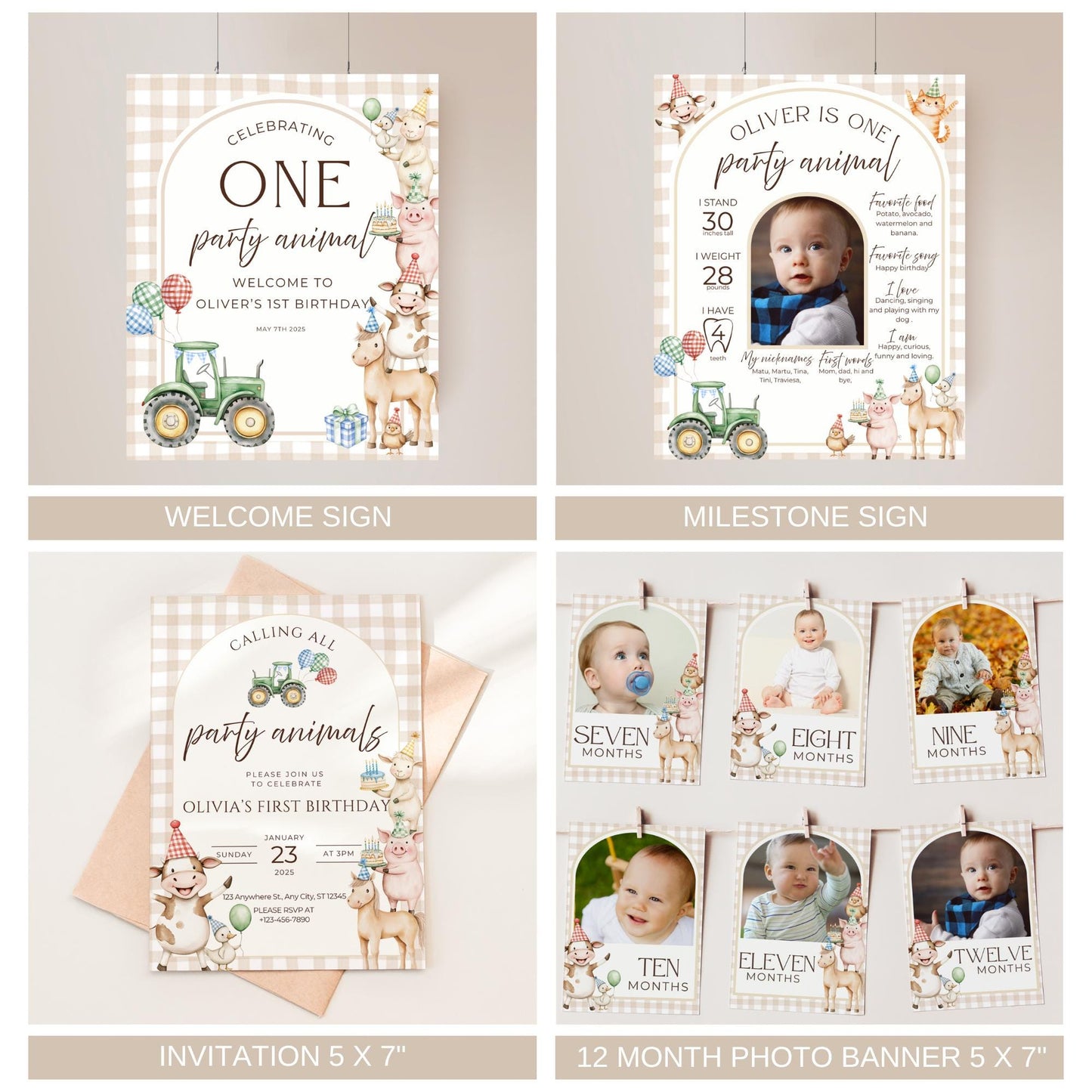 Farm Birthday Invite Barnyard First Birthday Party Decor Party Animals 1st Birthday Bundle Farm Animal Theme Party Country Birthday Decor