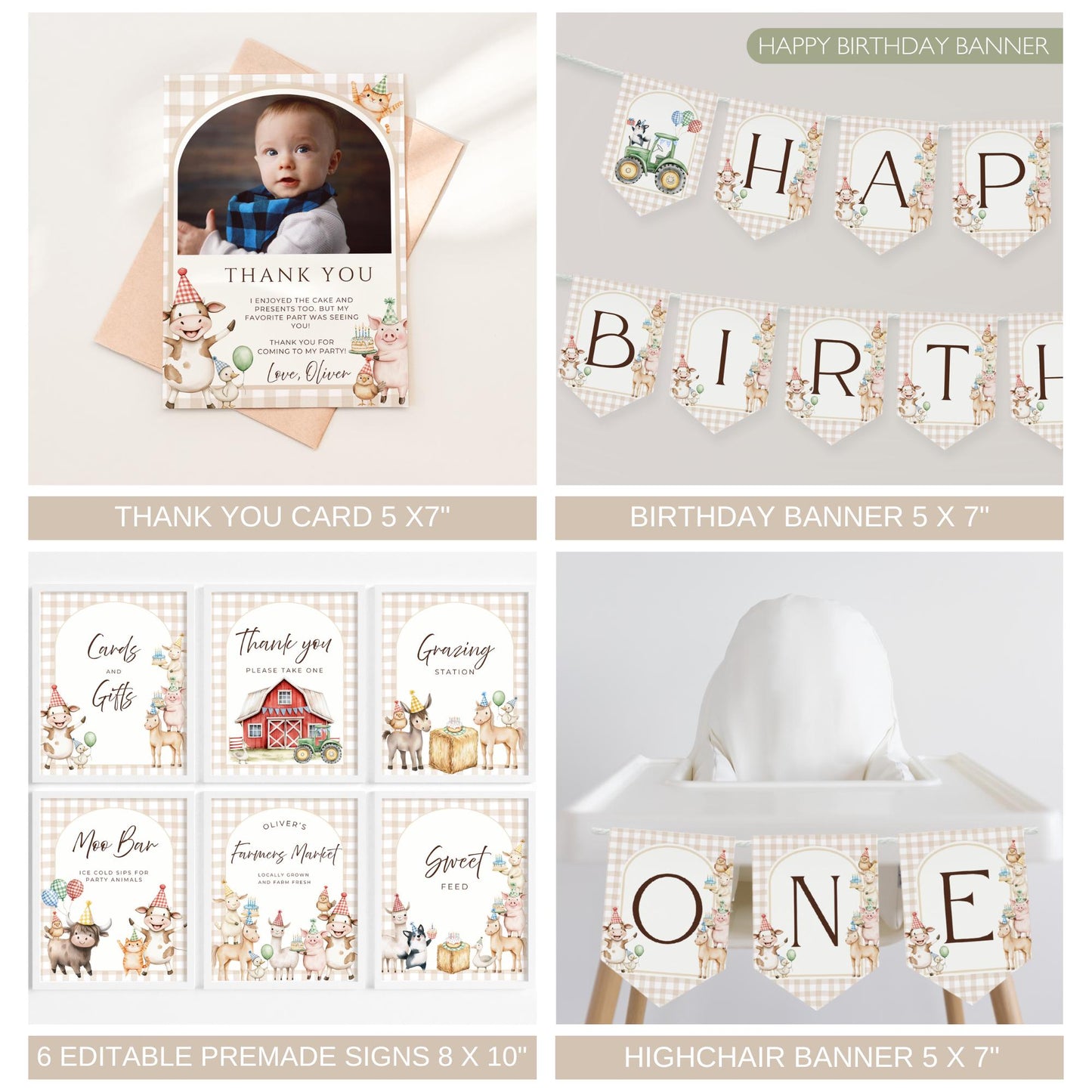 Farm Birthday Invite Barnyard First Birthday Party Decor Party Animals 1st Birthday Bundle Farm Animal Theme Party Country Birthday Decor