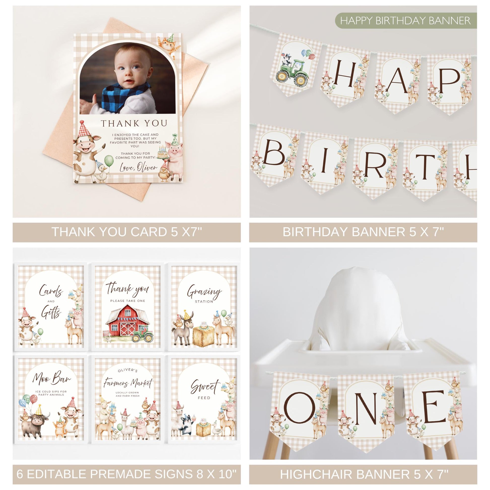 Farm Birthday Invite Barnyard First Birthday Party Decor Party Animals 1st Birthday Bundle Farm Animal Theme Party Country Birthday Decor