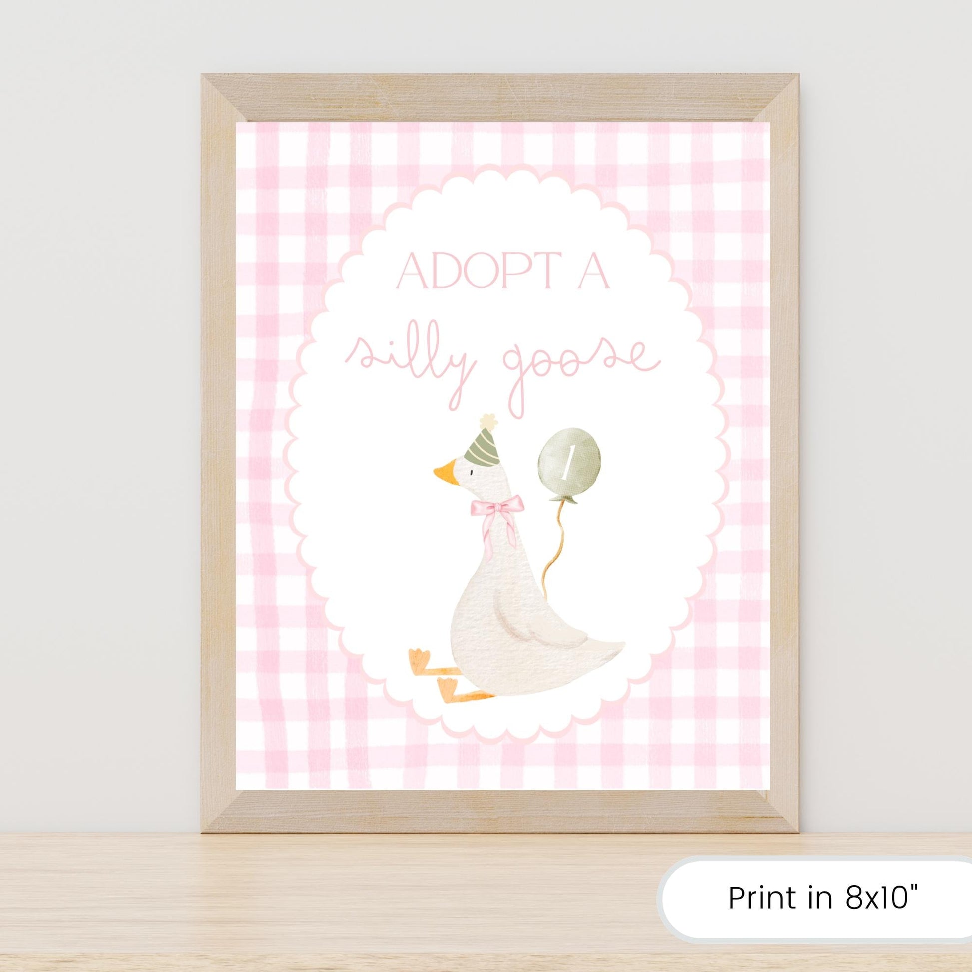 Adopt a Goose Sign Editable Adoption Certificate Silly Goose Party Favor Printable Birthday Decor Download One Silly Goose Birthday Decor