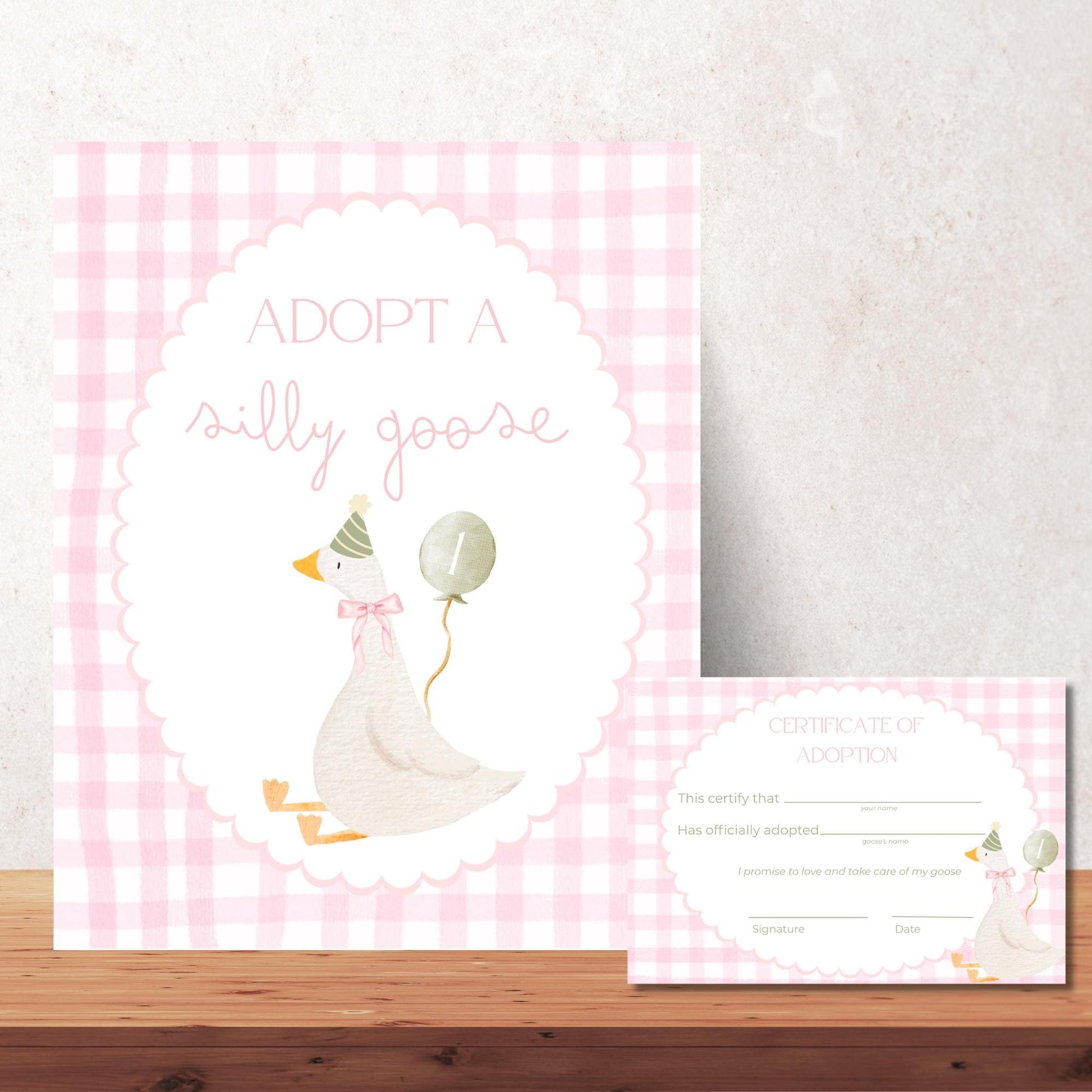 Adopt a Goose Sign Editable Adoption Certificate Silly Goose Party Favor Printable Birthday Decor Download One Silly Goose Birthday Decor