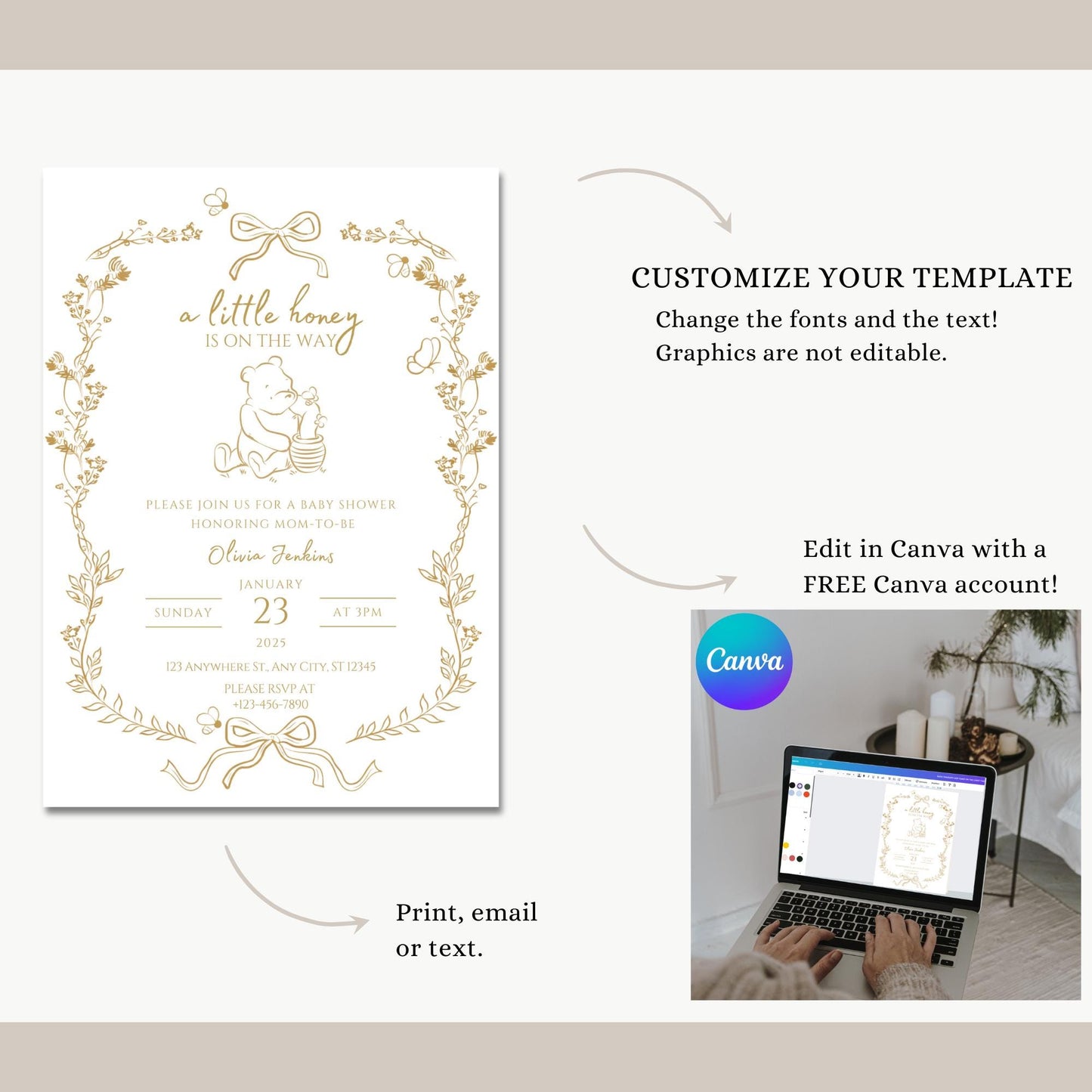 A Little Honey Is On The Way Baby Shower Invitation Template Bee Baby Shower Invite Gender Neutral Baby Shower Honey Baby Shower Invite