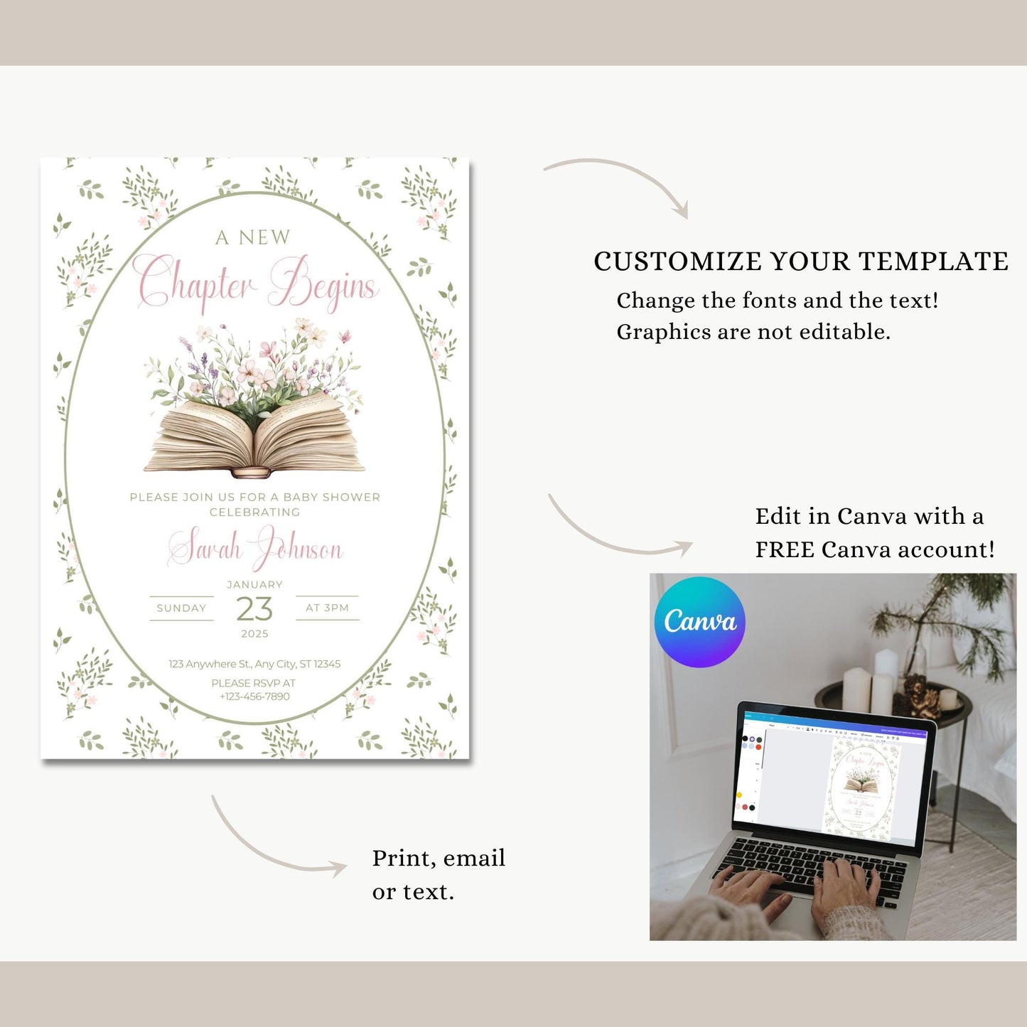 A New Chapter Begins Baby Shower Invitation Story Book Baby Shower Invite Book Theme Baby shower Decor Floral Books for Baby Raffle Cards