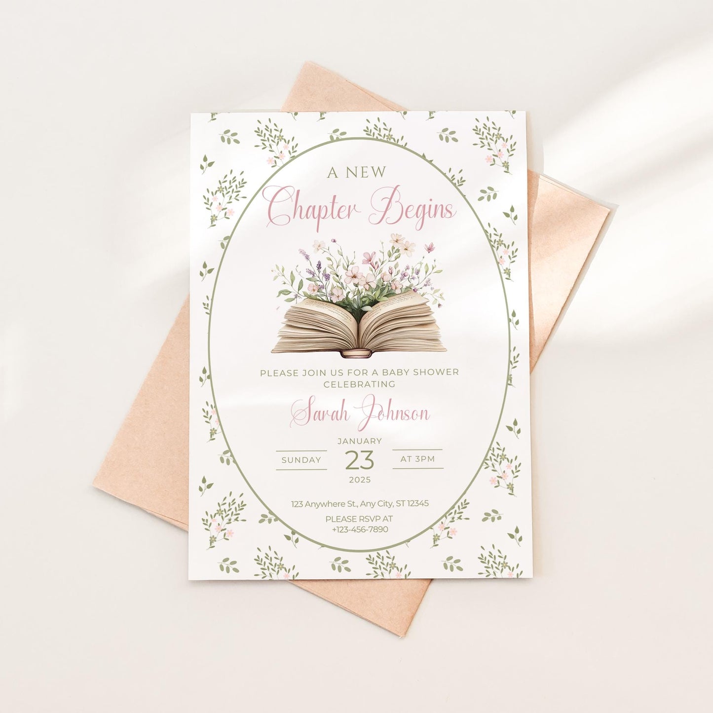 A New Chapter Begins Baby Shower Invitation Story Book Baby Shower Invite Book Theme Baby shower Decor Floral Books for Baby Raffle Cards
