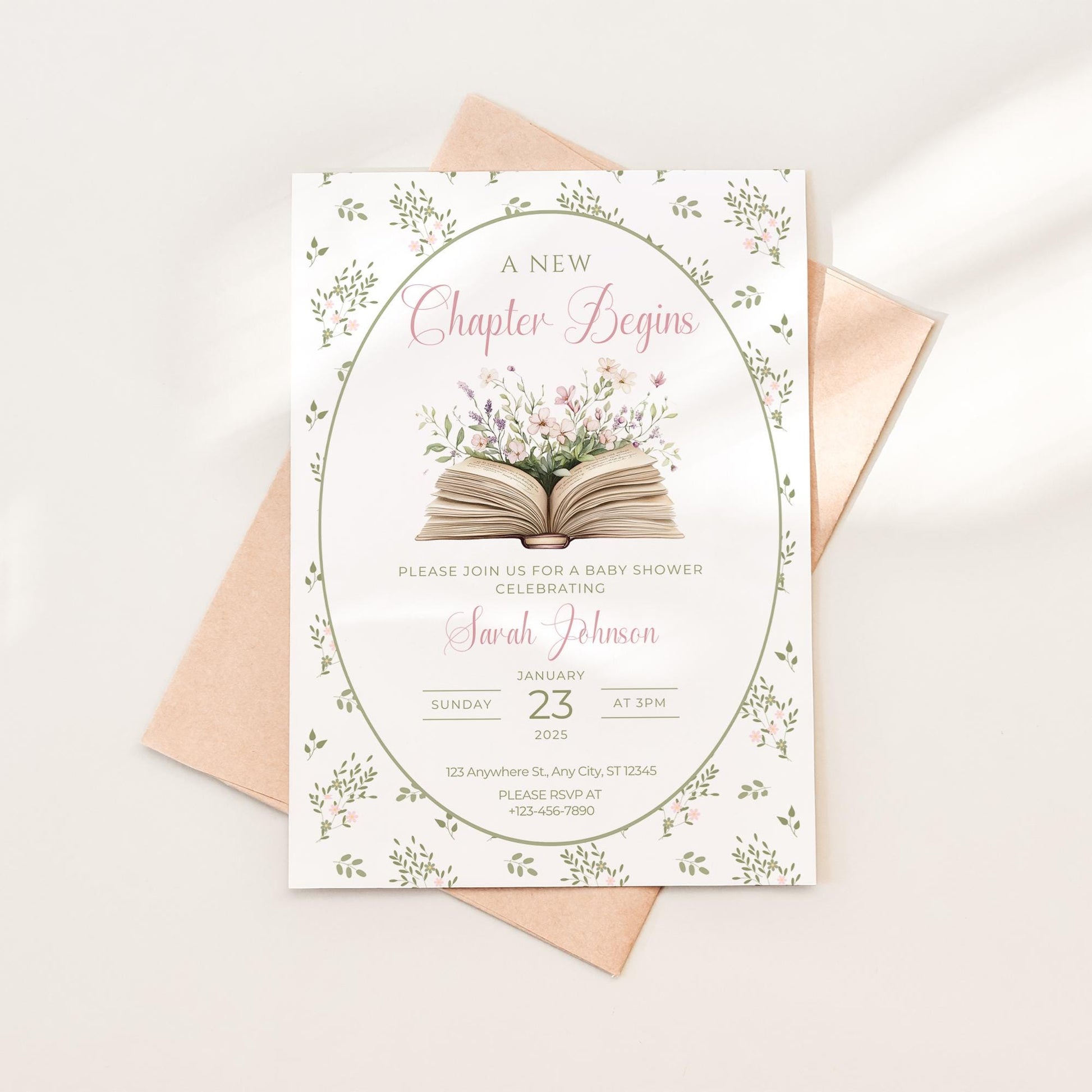 A New Chapter Begins Baby Shower Invitation Story Book Baby Shower Invite Book Theme Baby shower Decor Floral Books for Baby Raffle Cards