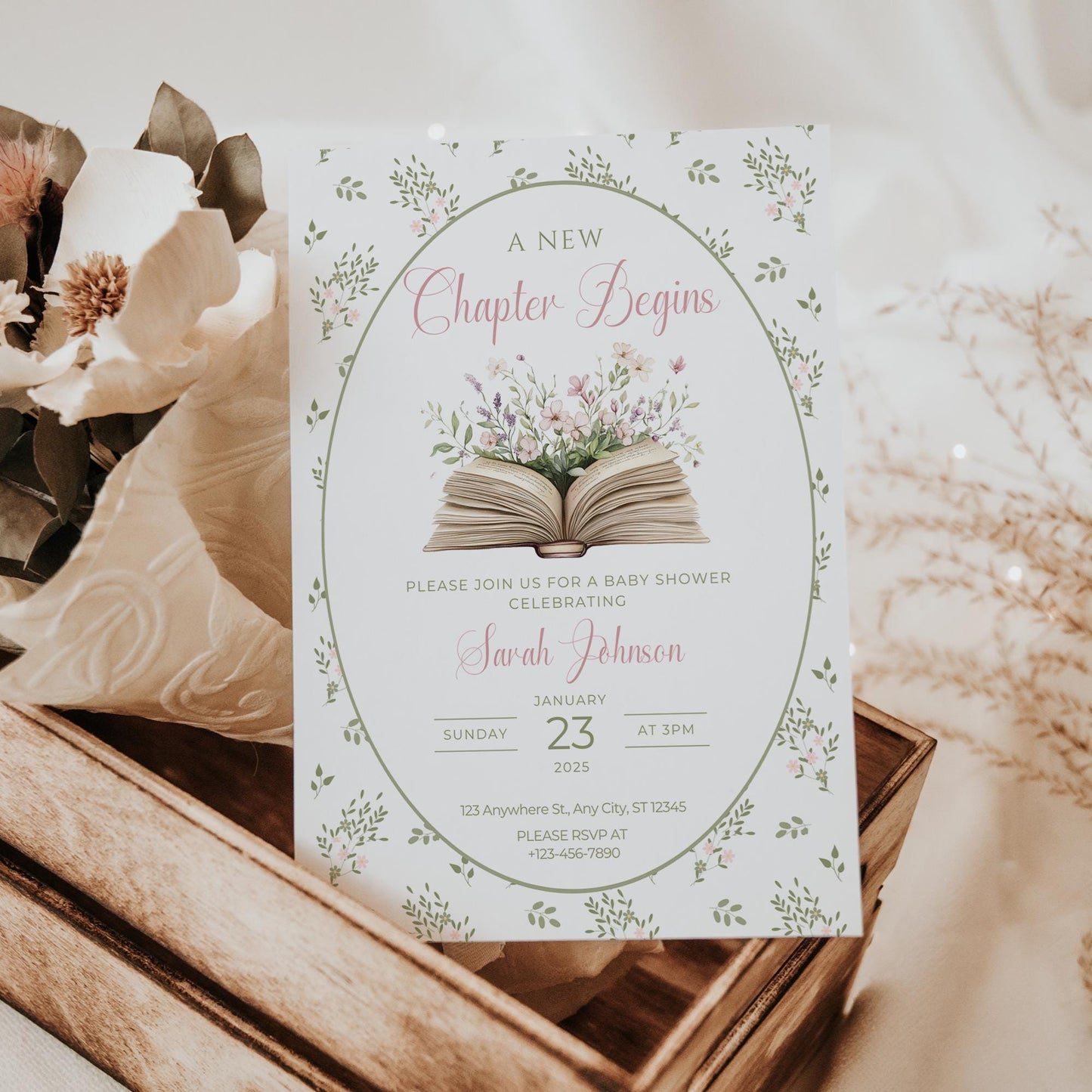 A New Chapter Begins Baby Shower Invitation Story Book Baby Shower Invite Book Theme Baby shower Decor Floral Books for Baby Raffle Cards