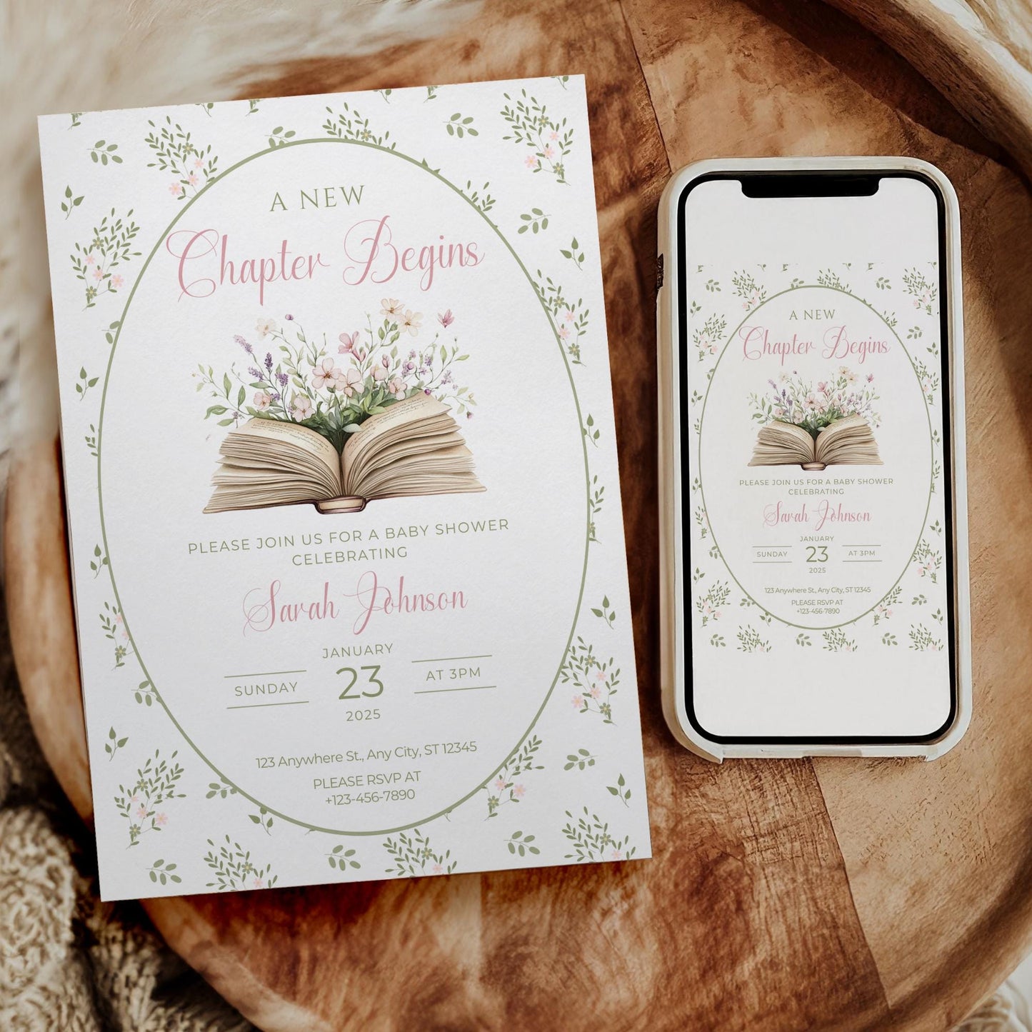 A New Chapter Begins Baby Shower Invitation Story Book Baby Shower Invite Book Theme Baby shower Decor Floral Books for Baby Raffle Cards