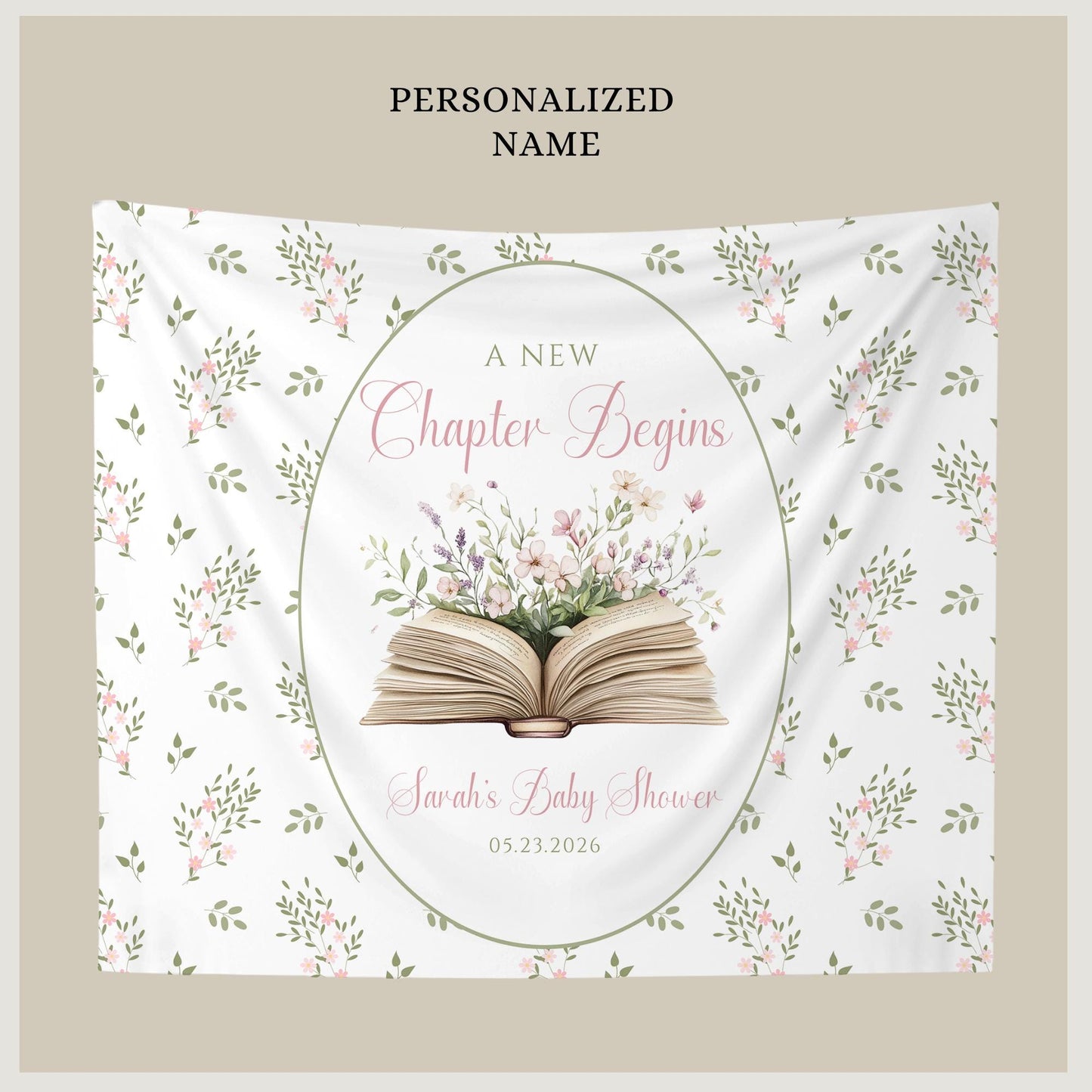 A New Chapter Begins Baby Shower Personalized Banner Story Book Baby Shower Decor Photo Backdrop Custom Banner Floral Book Baby Shower Ideas