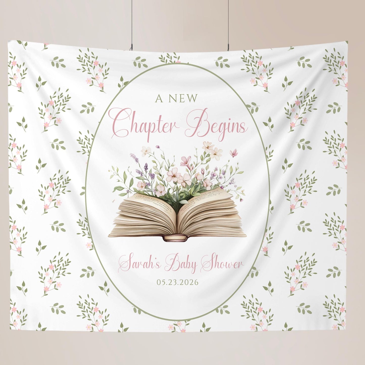 A New Chapter Begins Baby Shower Personalized Banner Story Book Baby Shower Decor Photo Backdrop Custom Banner Floral Book Baby Shower Ideas