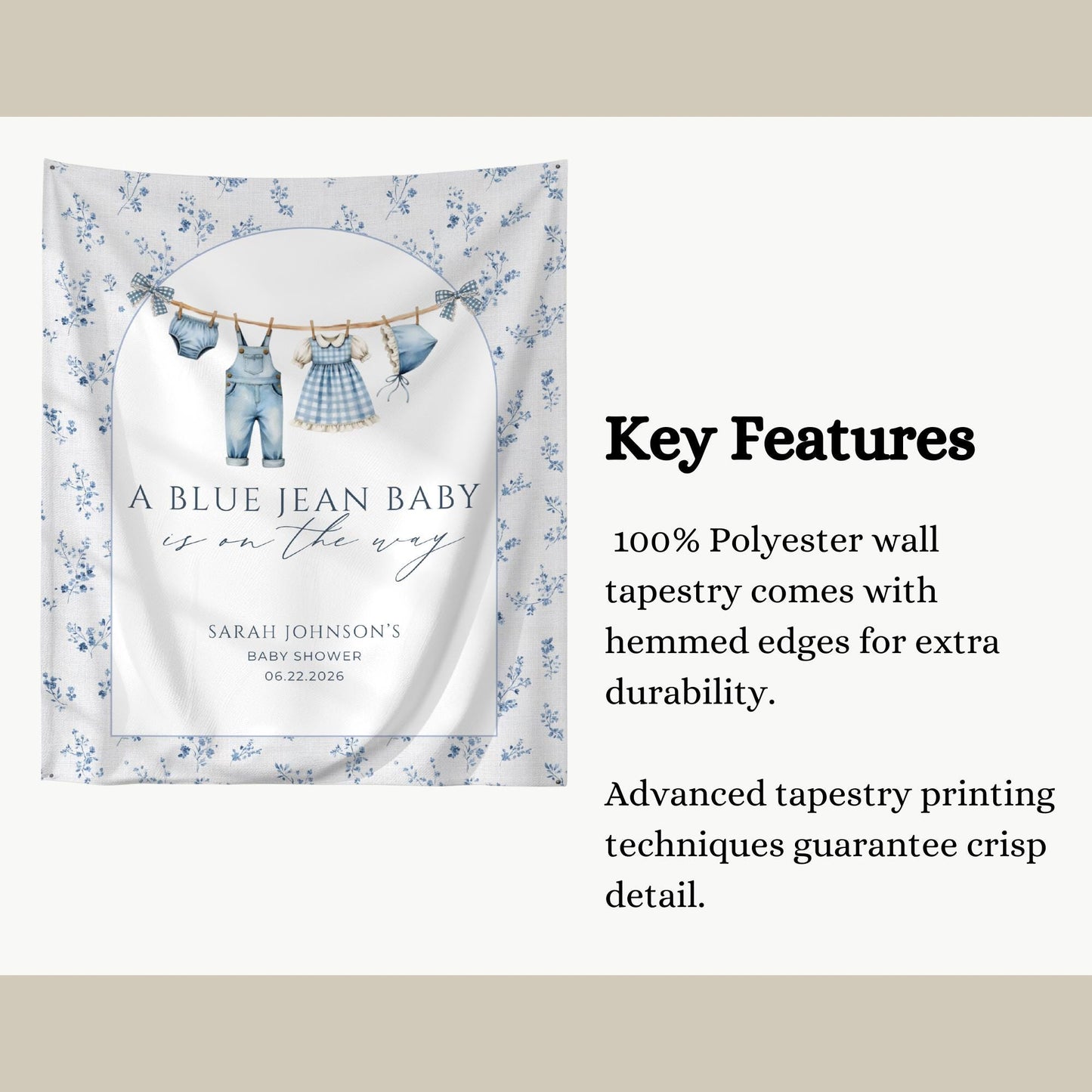 Blue Jean Baby Shower Personalized Banner Denim Baby Sprinkle Decor Photo Backdrop Custom Banner Floral Cowboy Baby Shower Ideas