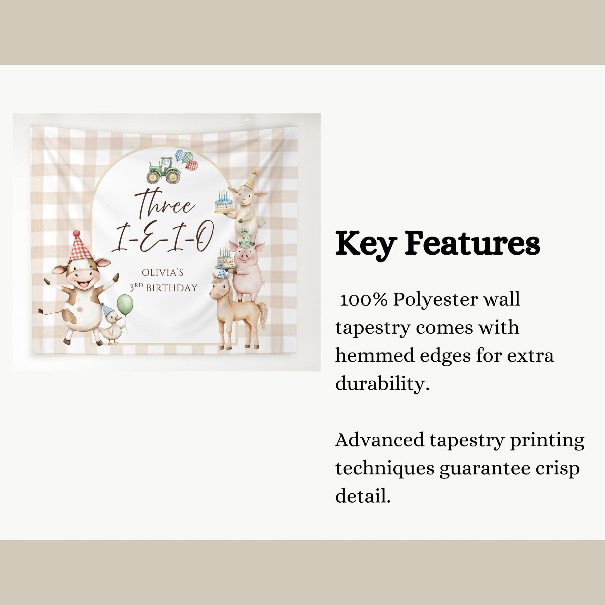 Three I E I O Farm Birthday Personalized Banner 3rd Birthday Farm Animals Party Decor Photo Backdrop Barnyard Custom Sign