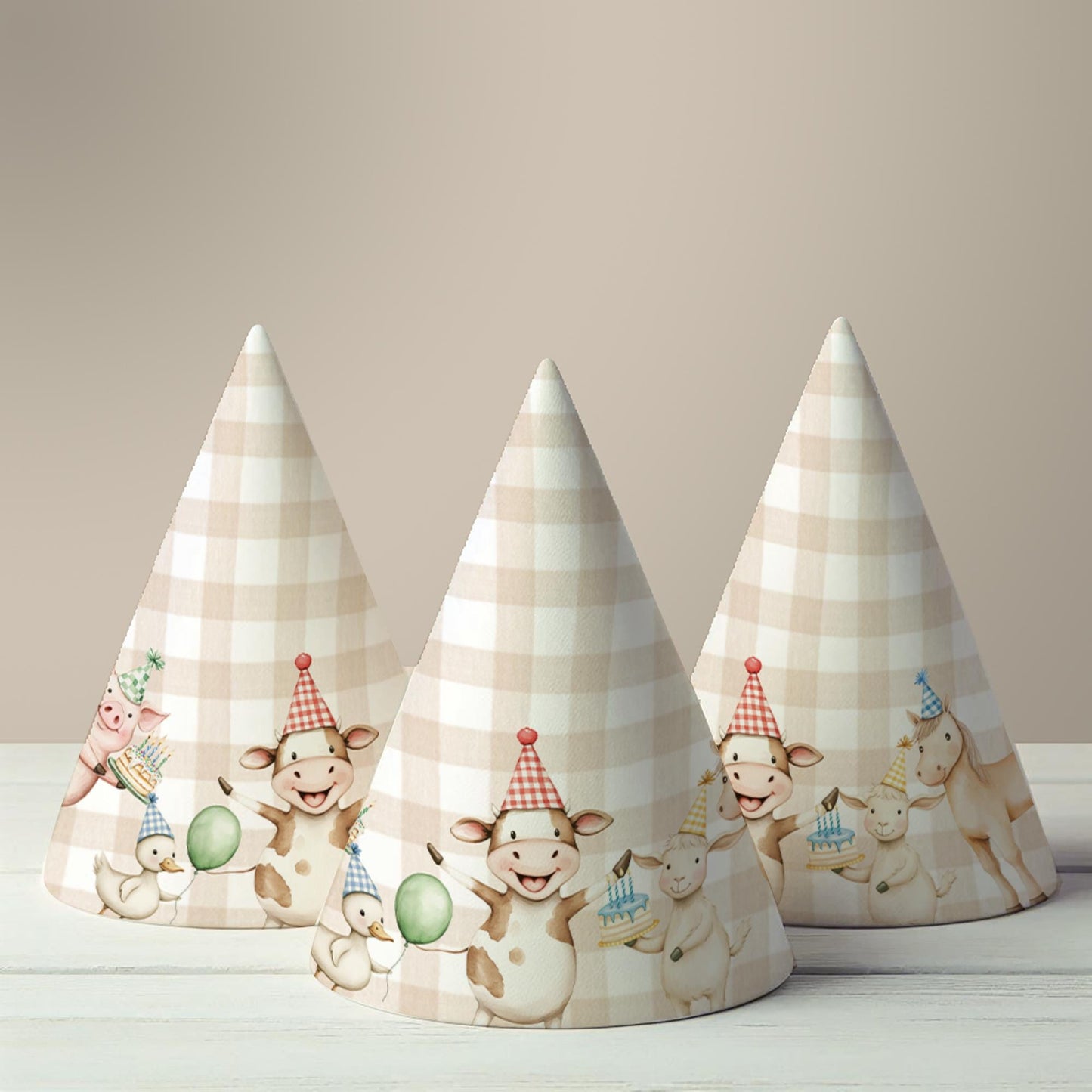 Farm Animal Party Hats Printable Birthday Decorations for Kids Party Animals Birthday Hat Instant Download Barnyard First Birthday Decor