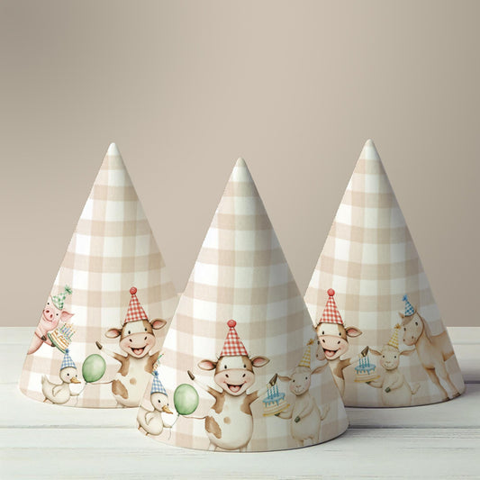 Farm Animal Party Hats Printable Birthday Decorations for Kids Party Animals Birthday Hat Instant Download Barnyard First Birthday Decor