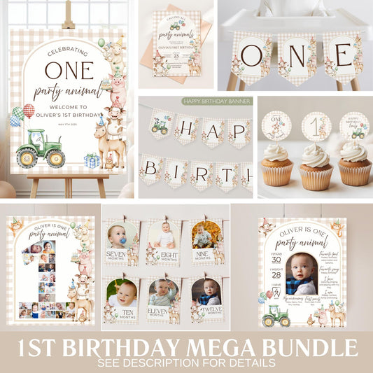Farm Birthday Invite Barnyard First Birthday Party Decor Party Animals 1st Birthday Bundle Farm Animal Theme Party Country Birthday Decor