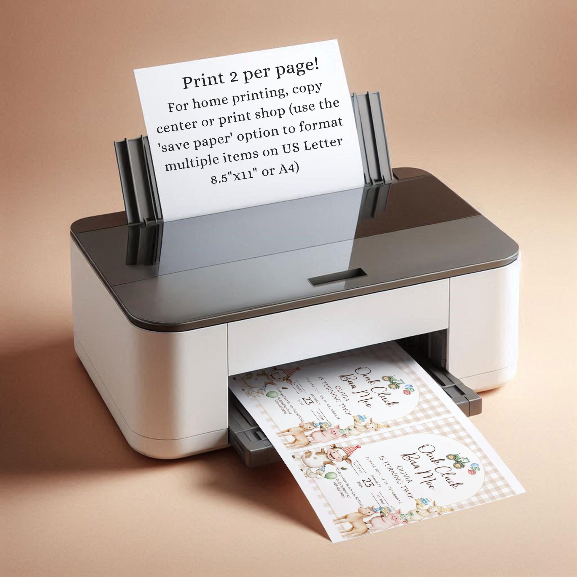 Oink Baa Moo Turning Two Birthday Invitation Editable Farm Animal Party Invite Barnyard Pig Cow Sheep Tractor Template 2nd Birthday Evite