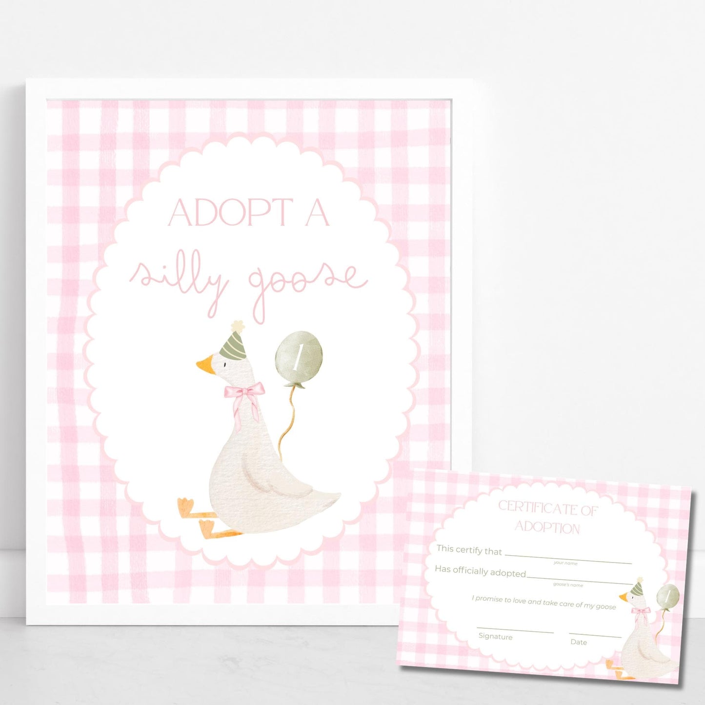 Adopt a Goose Sign Editable Adoption Certificate Silly Goose Party Favor Printable Birthday Decor Download One Silly Goose Birthday Decor