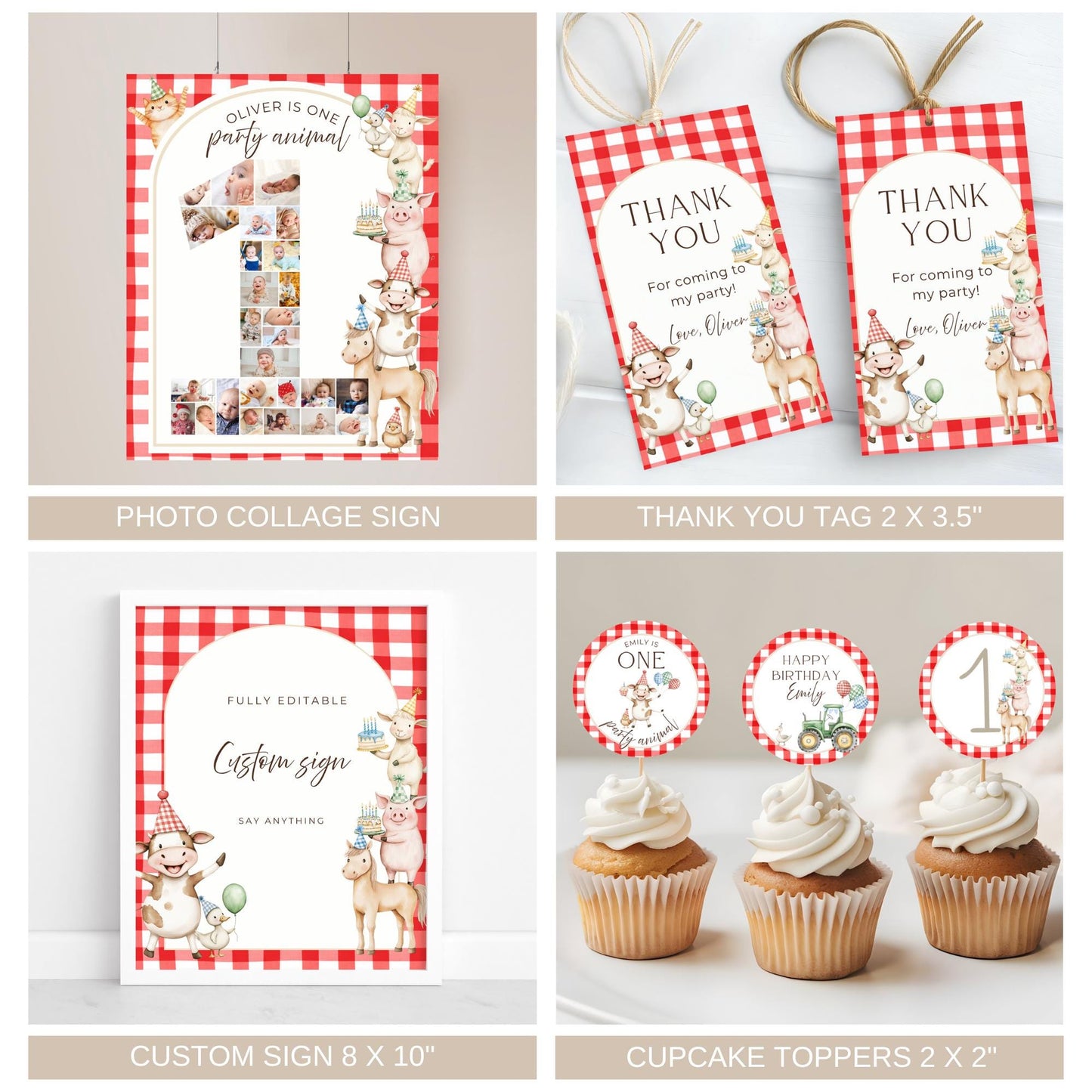 Farm Birthday Invite Barnyard First Birthday Party Decor Party Animals 1st Birthday Bundle Farm Animal Theme Party Country Birthday Decor