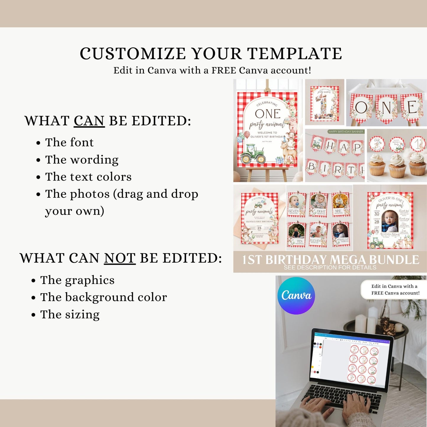 Farm Birthday Invite Barnyard First Birthday Party Decor Party Animals 1st Birthday Bundle Farm Animal Theme Party Country Birthday Decor