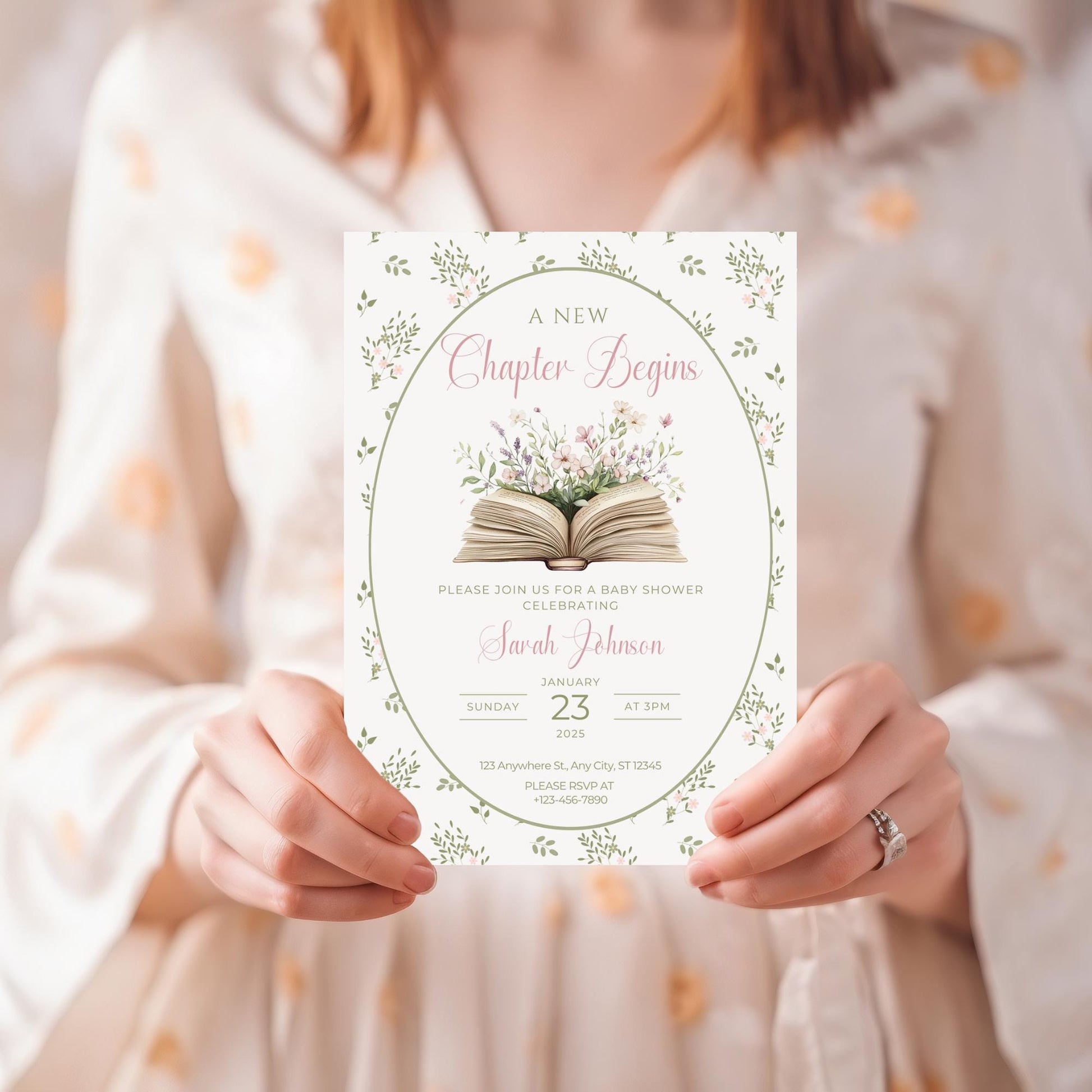 A New Chapter Begins Baby Shower Invitation Story Book Baby Shower Invite Book Theme Baby shower Decor Floral Books for Baby Raffle Cards