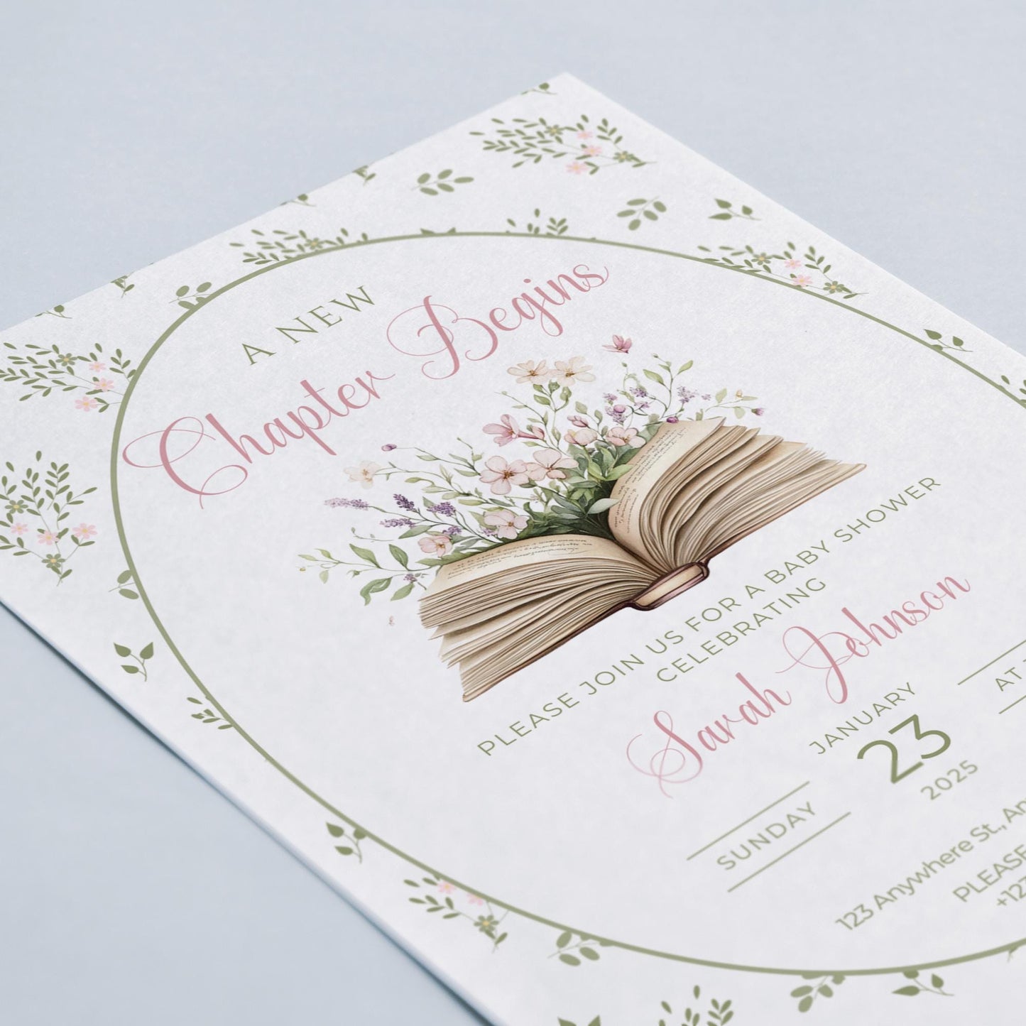 A New Chapter Begins Baby Shower Invitation Story Book Baby Shower Invite Book Theme Baby shower Decor Floral Books for Baby Raffle Cards