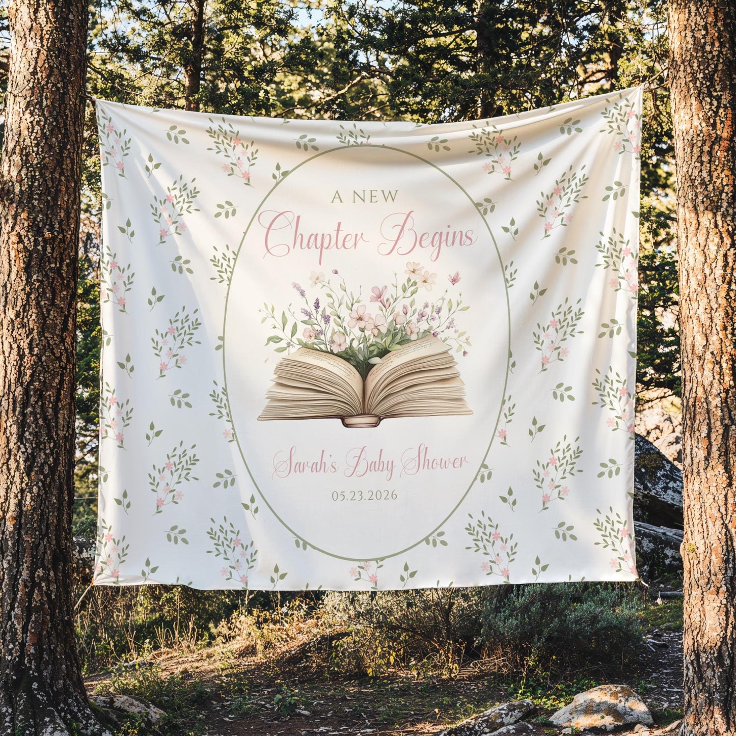 A New Chapter Begins Baby Shower Personalized Banner Story Book Baby Shower Decor Photo Backdrop Custom Banner Floral Book Baby Shower Ideas