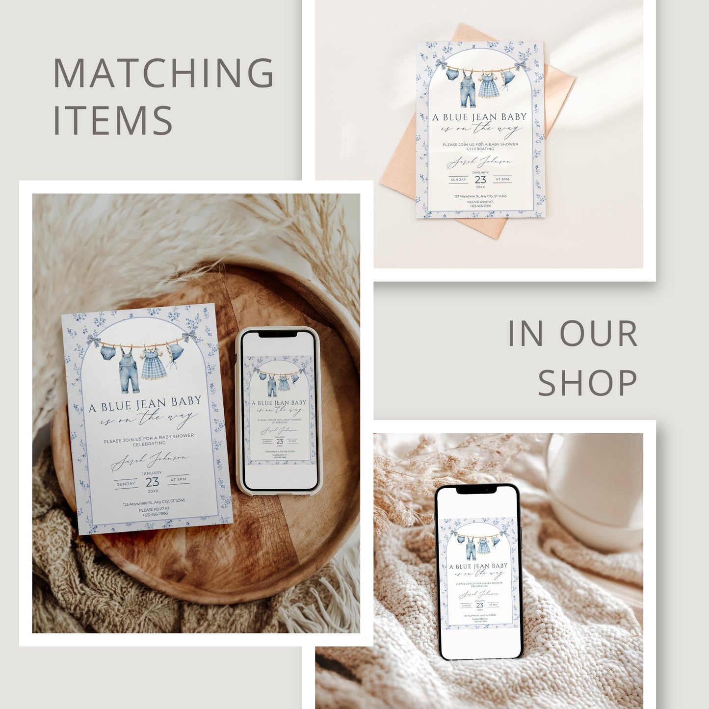 Blue Jean Baby Shower Personalized Banner Denim Baby Sprinkle Decor Photo Backdrop Custom Banner Floral Cowboy Baby Shower Ideas