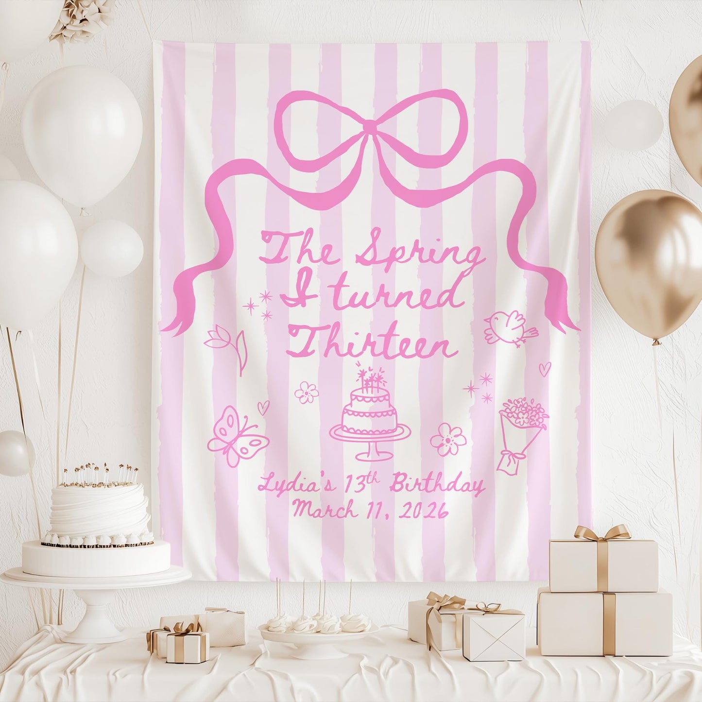 The Spring I turned Birthday Banner Any Age Custom Party Sign Spring Birthday Decor Photo Backdrop Teen Girl Party Supplies Welcome Sign