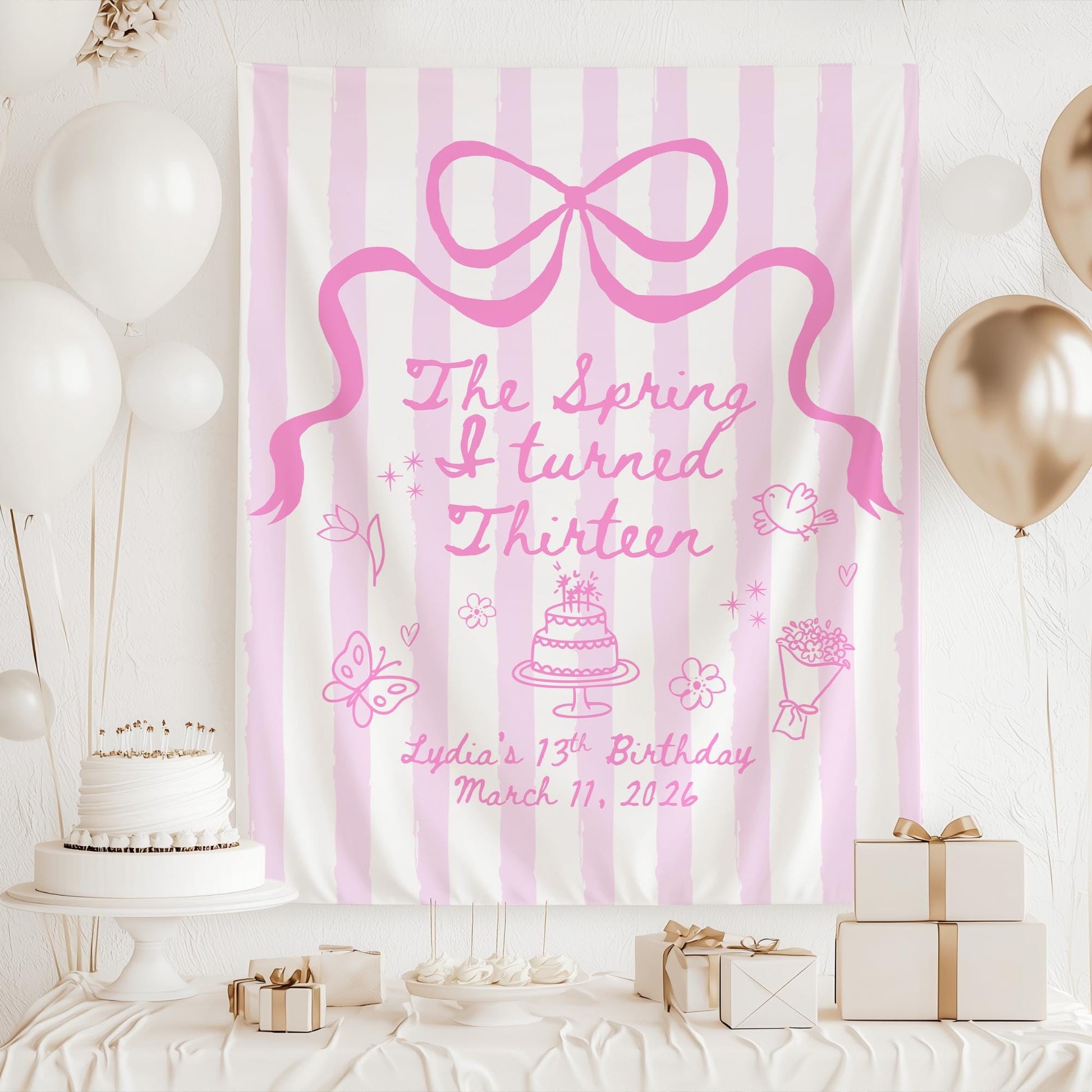The Spring I turned Birthday Banner Any Age Custom Party Sign Spring Birthday Decor Photo Backdrop Teen Girl Party Supplies Welcome Sign
