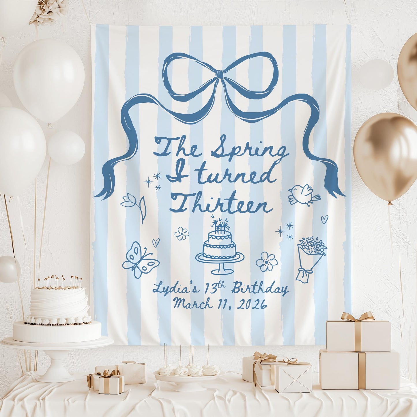 The Spring I turned Birthday Banner Any Age Custom Party Sign Spring Birthday Decor Photo Backdrop Teen Girl Party Supplies Welcome Sign