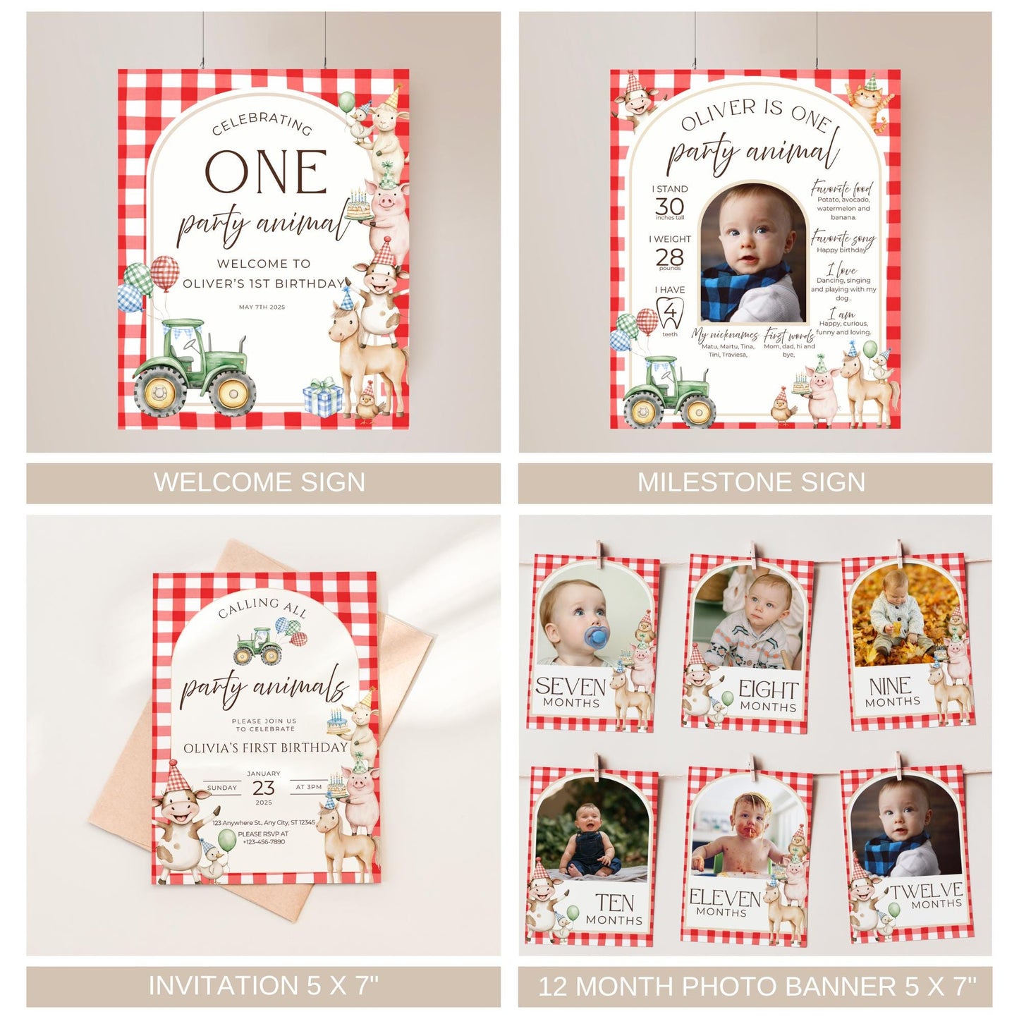 Farm Birthday Invite Barnyard First Birthday Party Decor Party Animals 1st Birthday Bundle Farm Animal Theme Party Country Birthday Decor